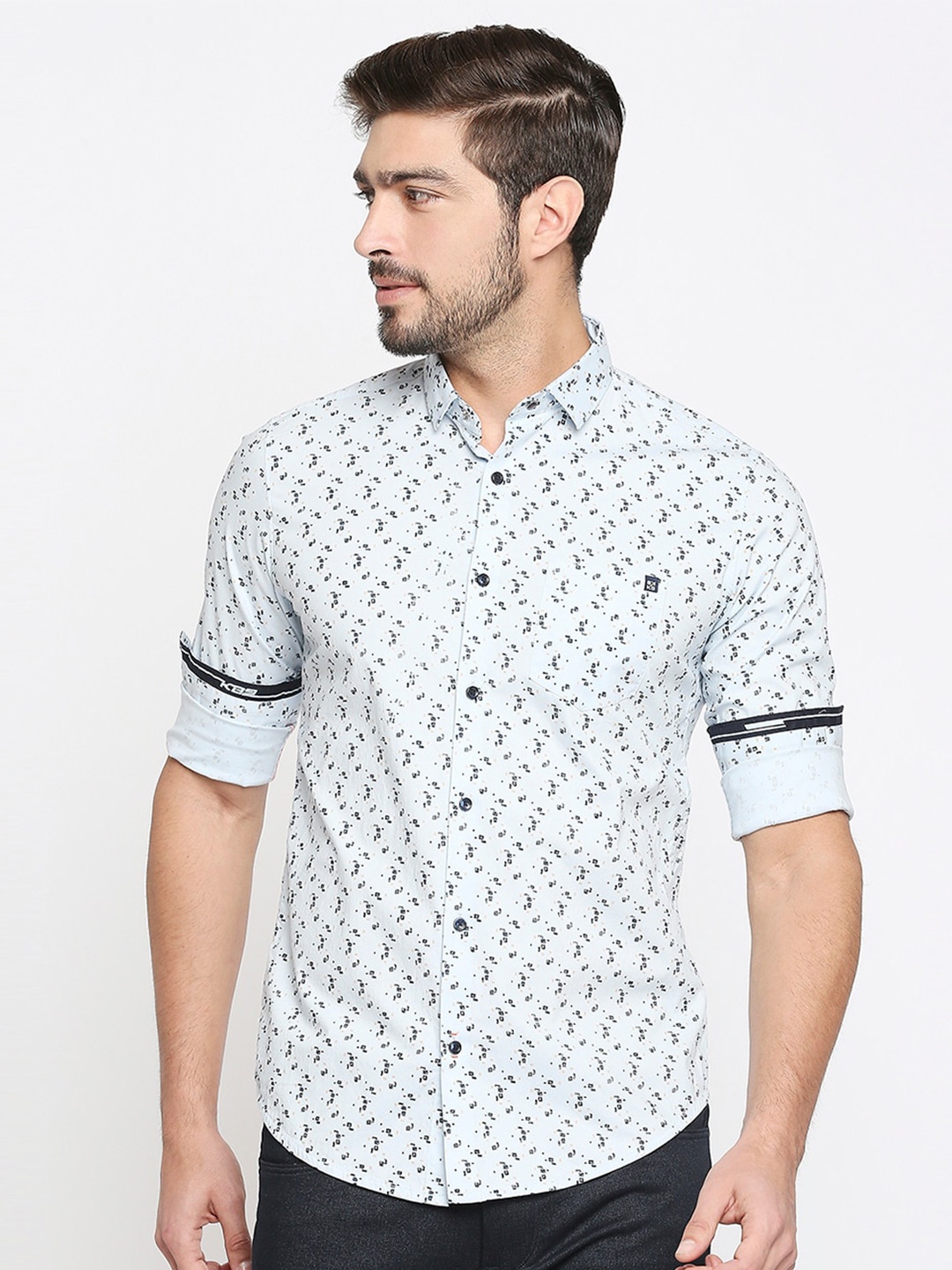 

Killer Spread Collar Slim Fit Abstract Printed Casual Shirt, Blue