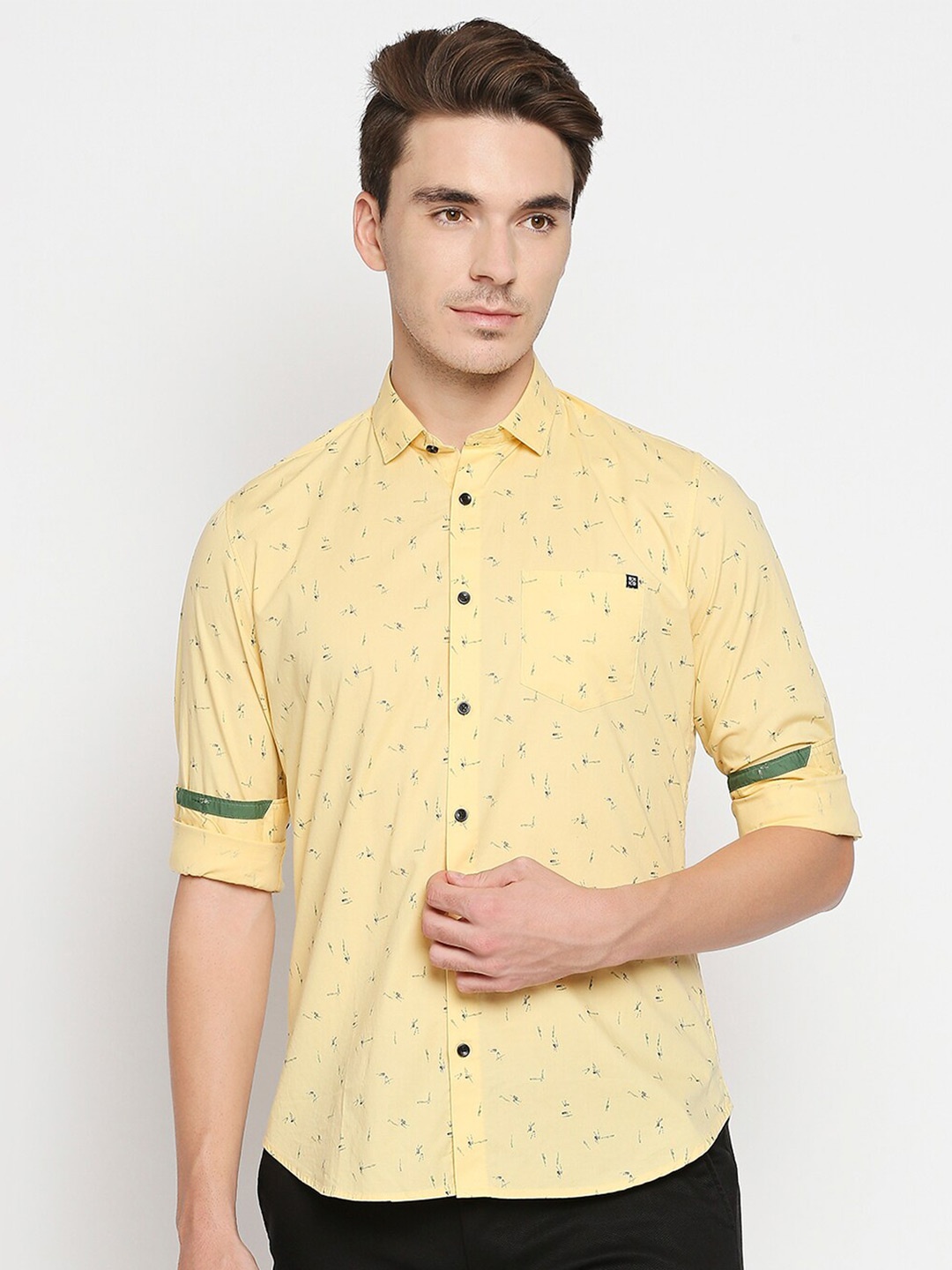 

Killer Spread Collar Slim Fit Abstract Printed Casual Shirt, Yellow