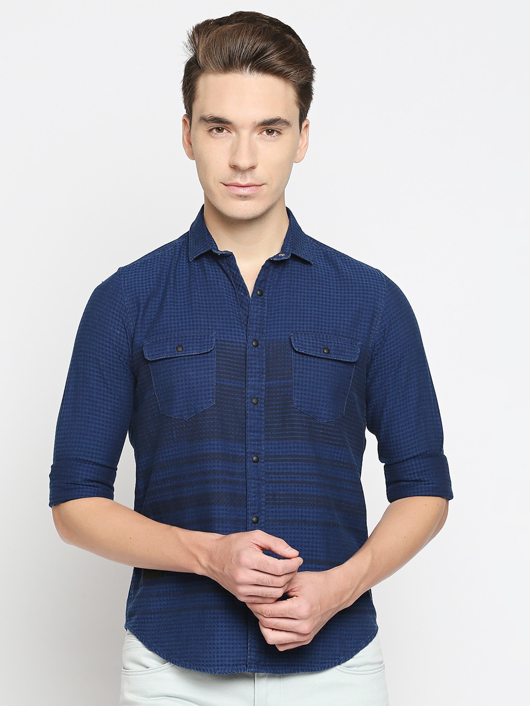 

Killer Spread Collar Textured Casual Shirt, Blue