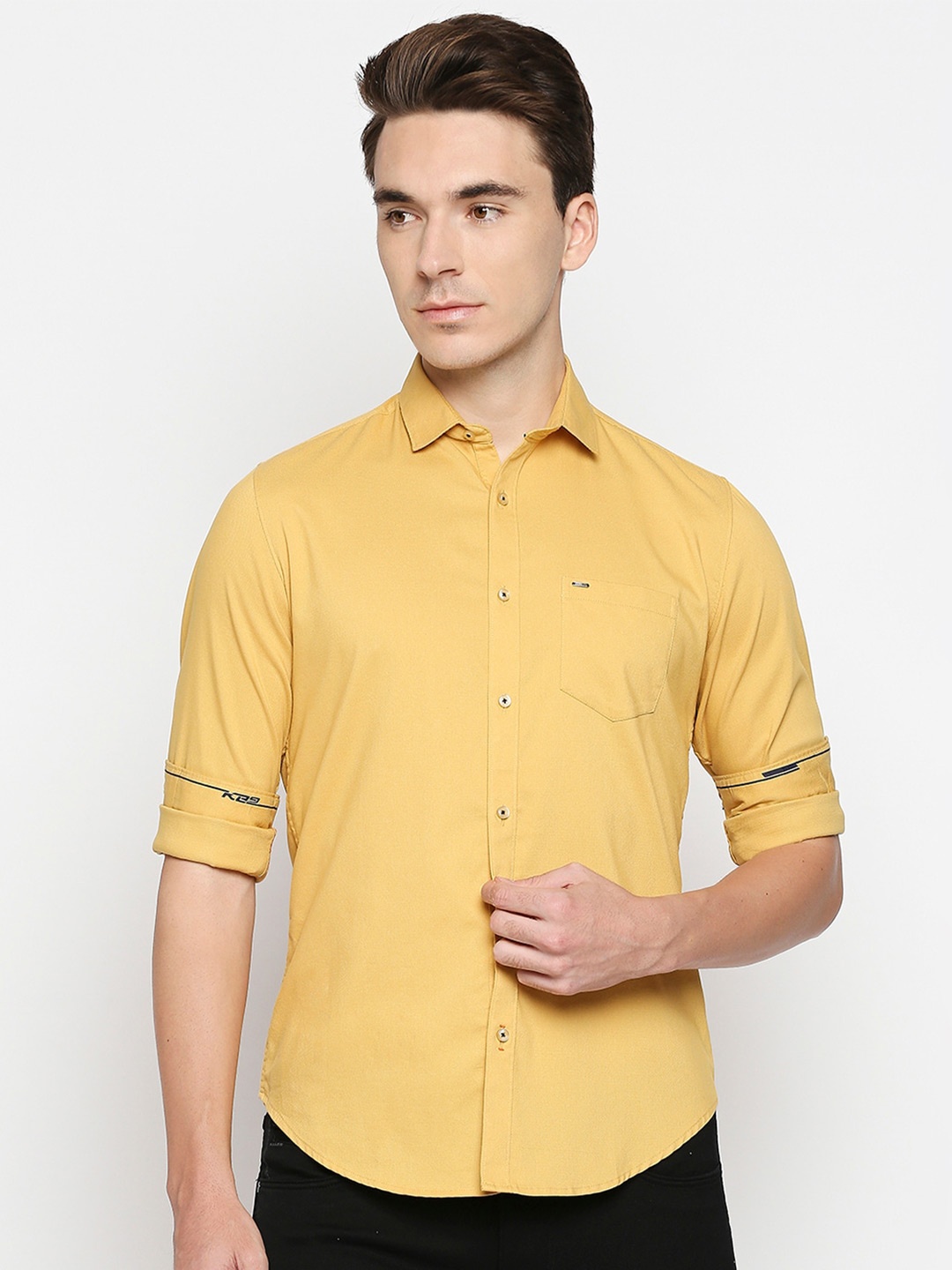

Killer Spread Collar Slim Fit Opaque Casual Shirt, Yellow