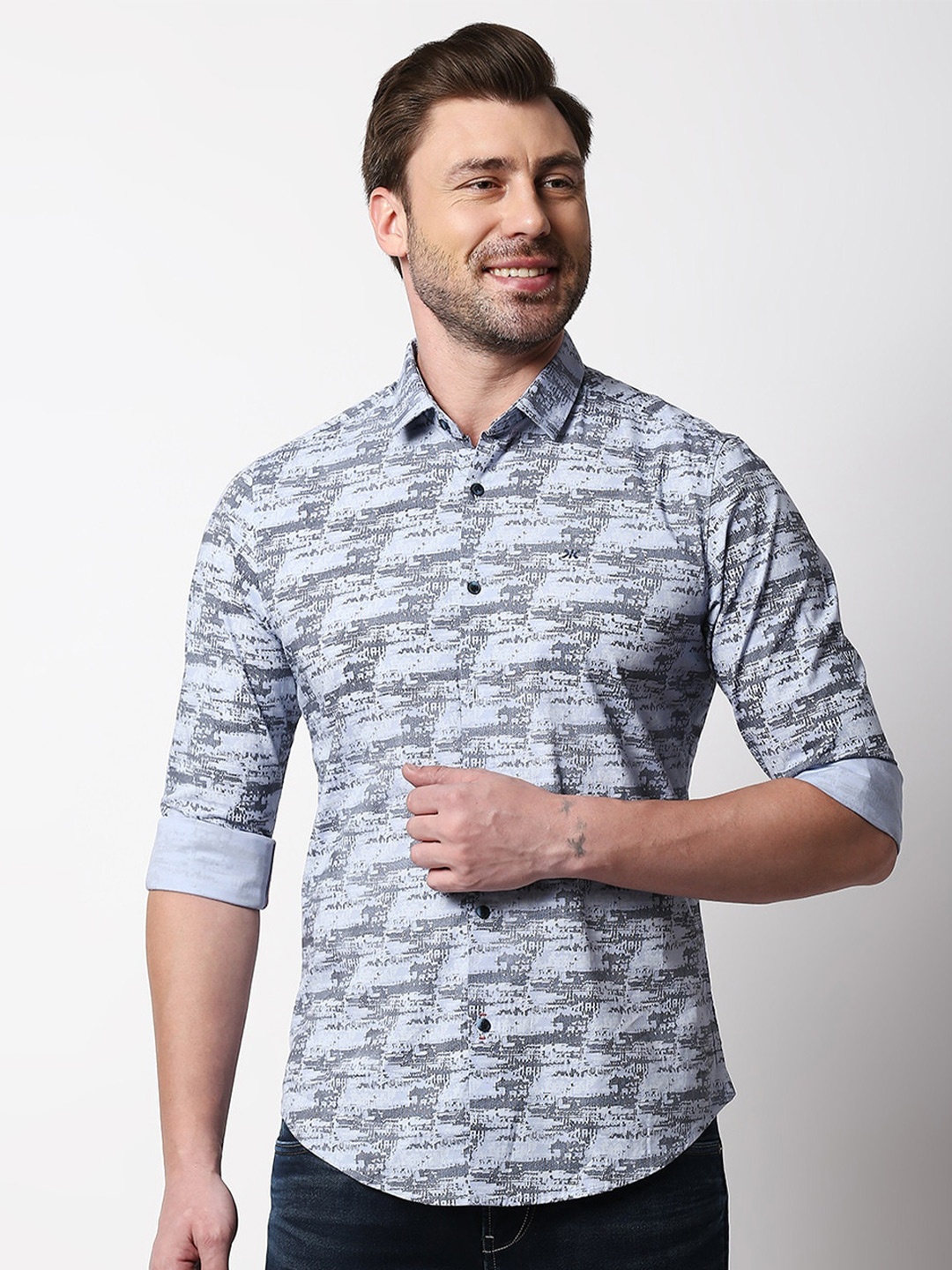 

Killer Abstract Printed Casual Cotton Shirt, Blue