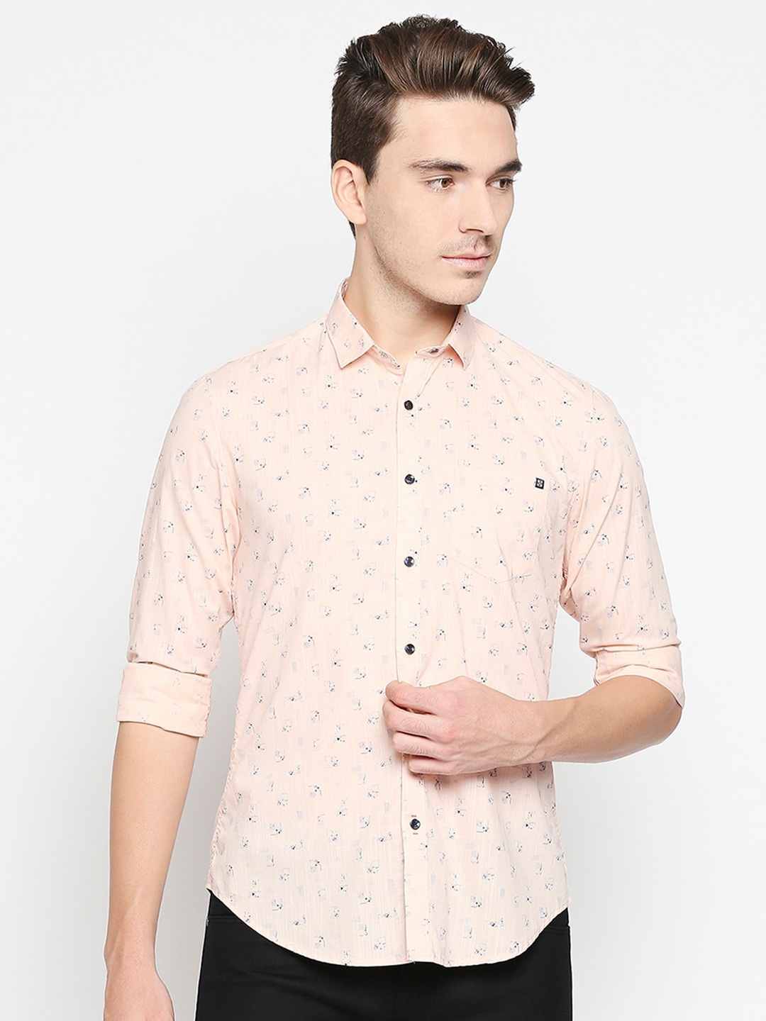 

Killer Slim Fit Conversational Printed Casual Shirt, Peach