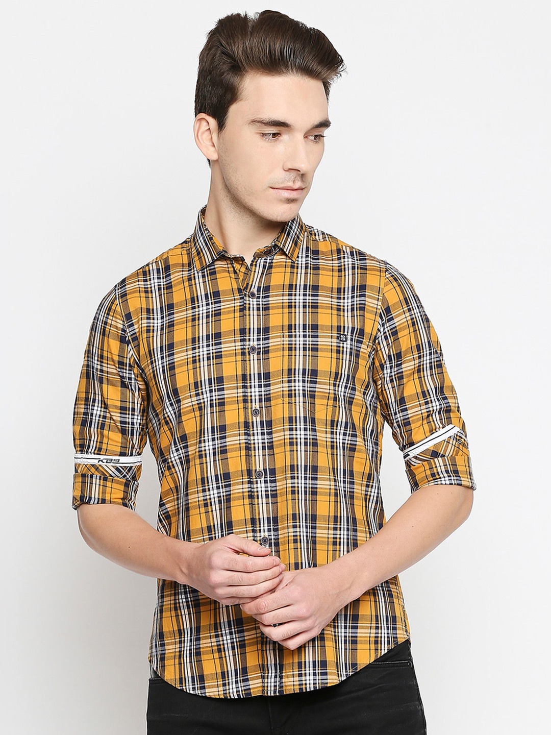 

Killer Slim Fit Checked Casual Shirt, Yellow