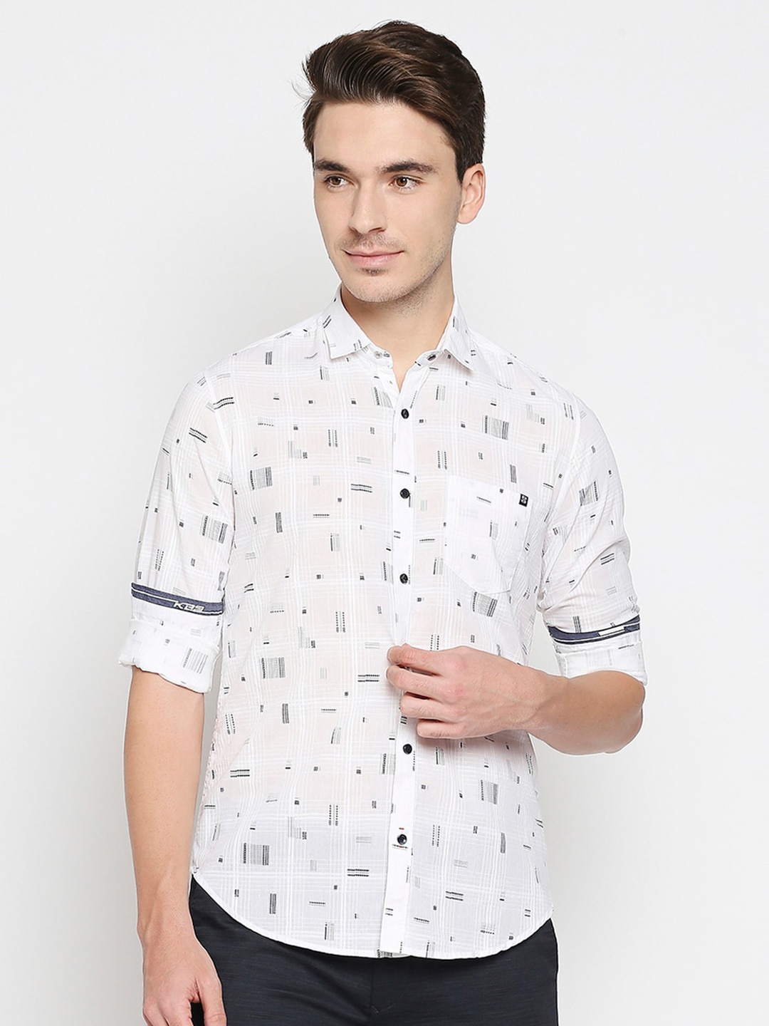 

Killer Slim Fit Geometric Printed Casual Shirt, White