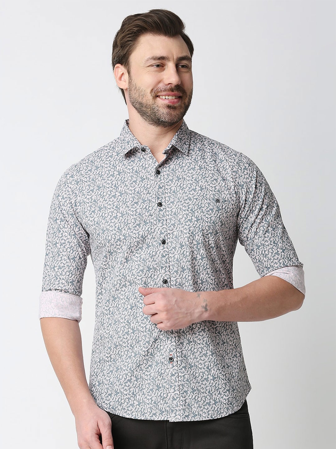 

Killer Slim Fit Abstract Printed Cotton Casual Shirt, Green