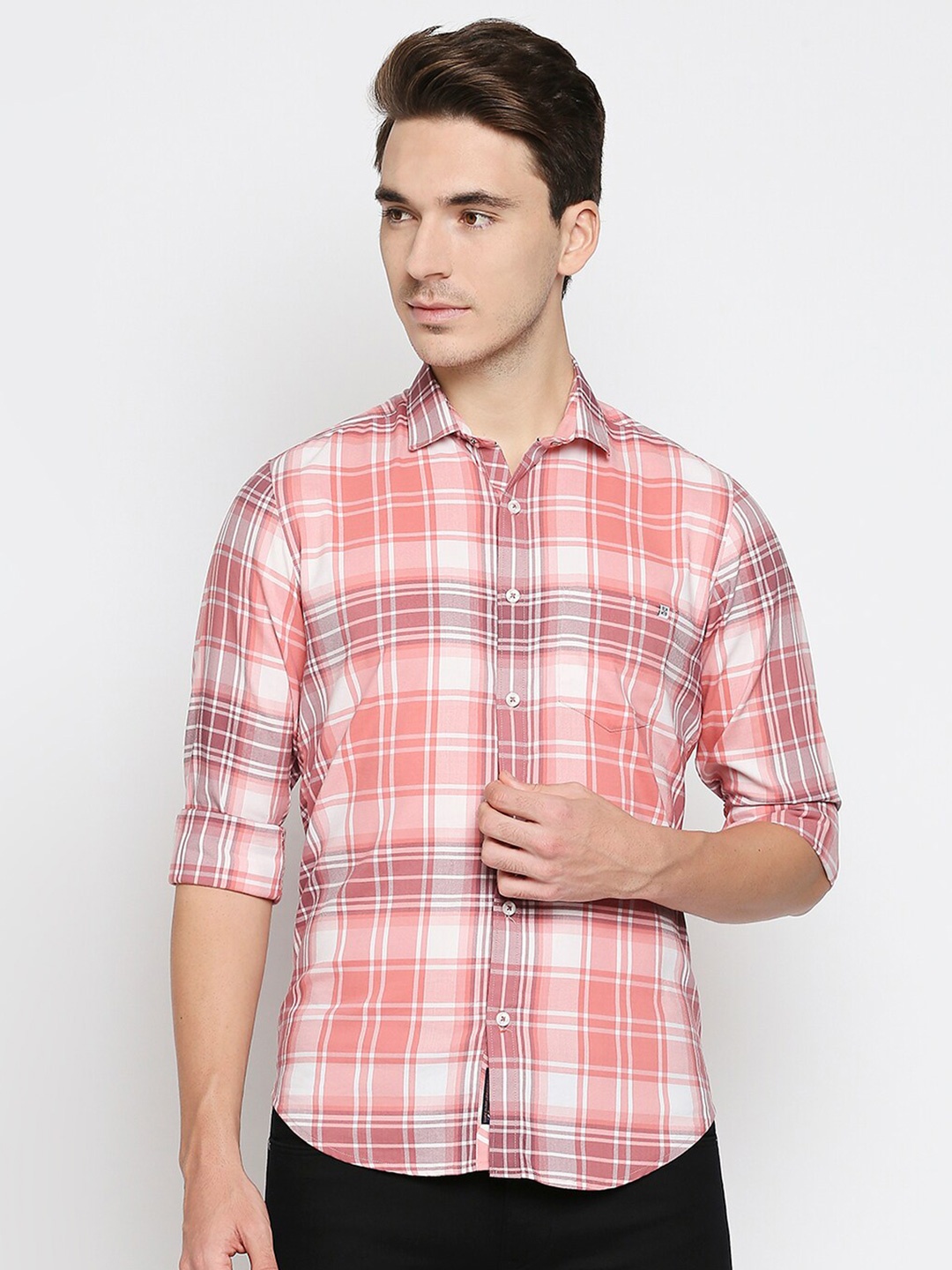 

Killer Slim Fit Tartan Checked Casual Shirt, Pink