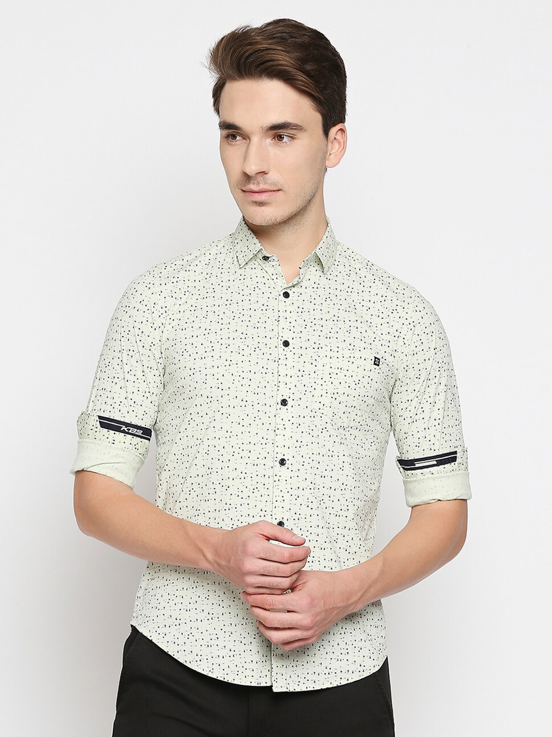 

Killer Men Slim Fit Printed Cotton Linen Casual Shirt, Green