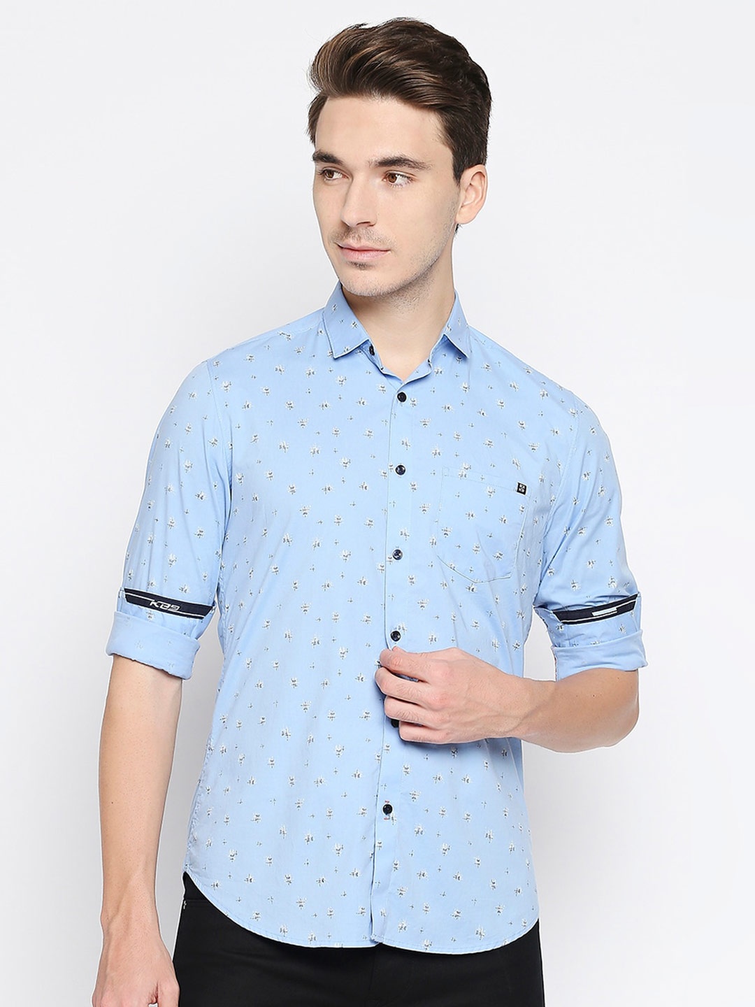 

Killer Slim Fit Micro Ditsy Printed Cotton Casual Shirt, Blue