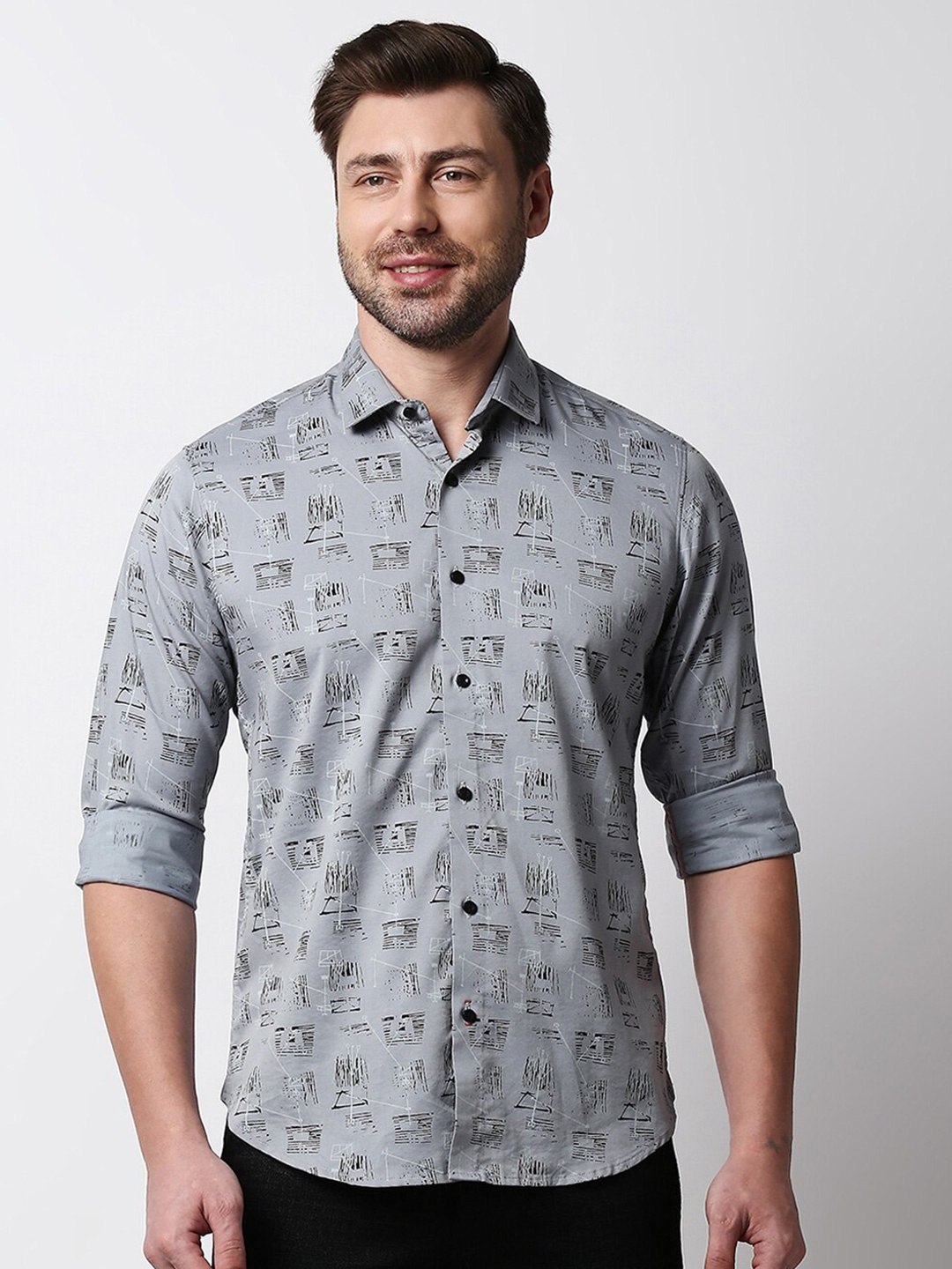 

Killer Men Slim Fit Opaque Printed Casual Shirt, Grey