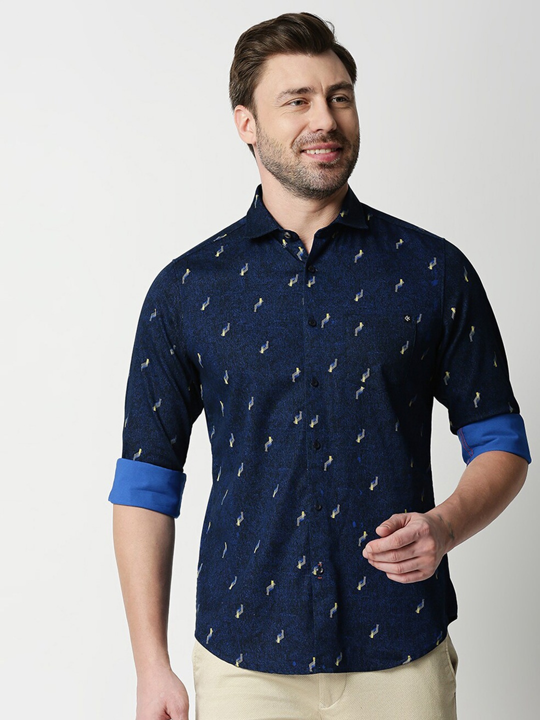 

Killer Men Slim Fit Printed Satin Casual Shirt, Blue