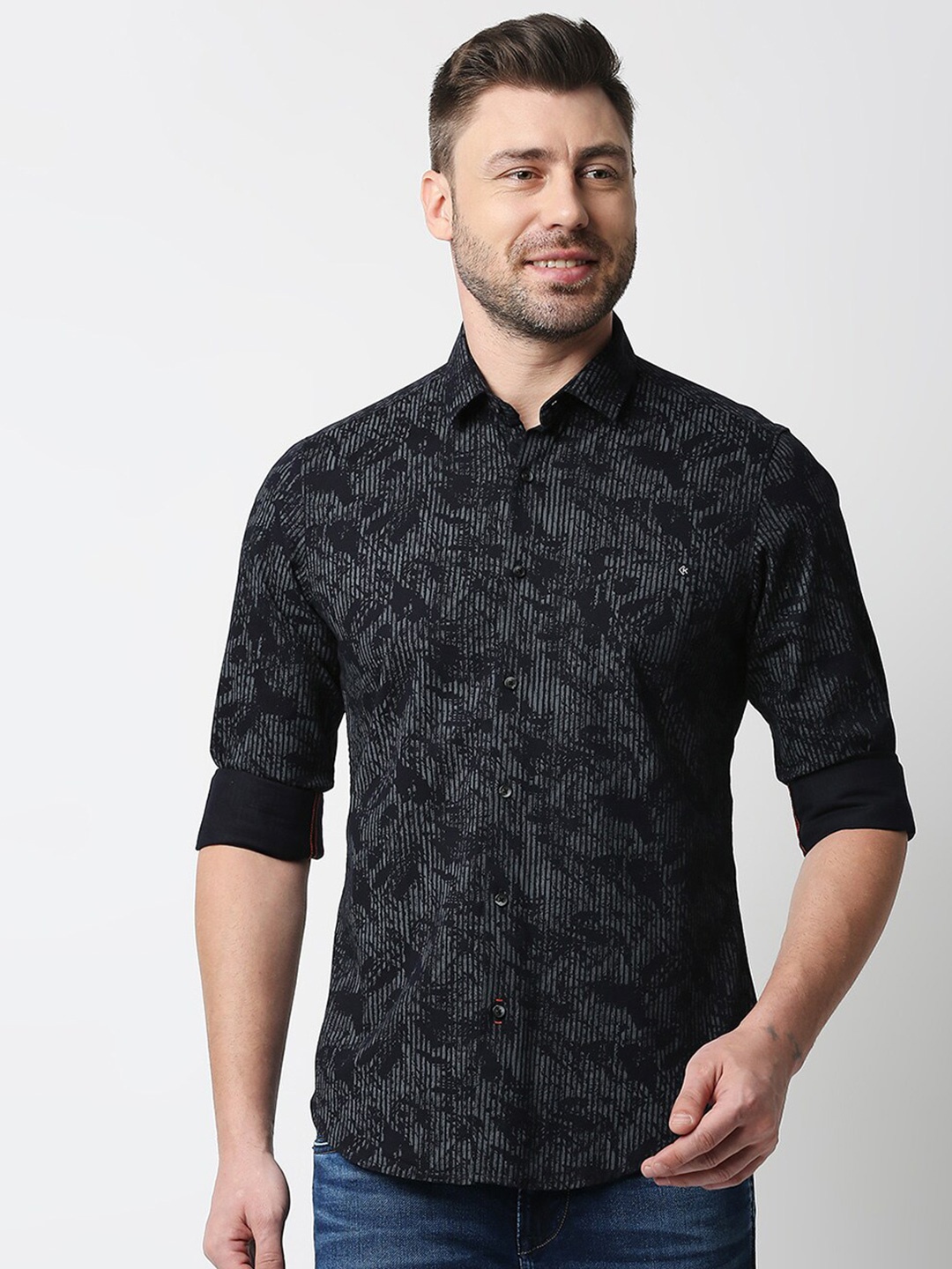 

Killer Abstract Printed Opaque Cotton Casual Shirt, Navy blue