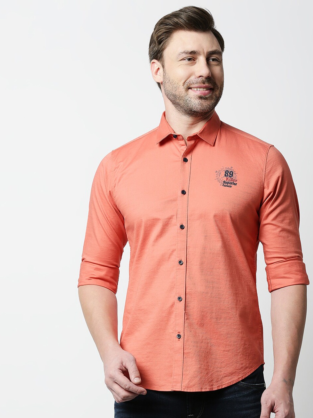 

Killer Spread Collar Cotton Casual Shirt, Peach