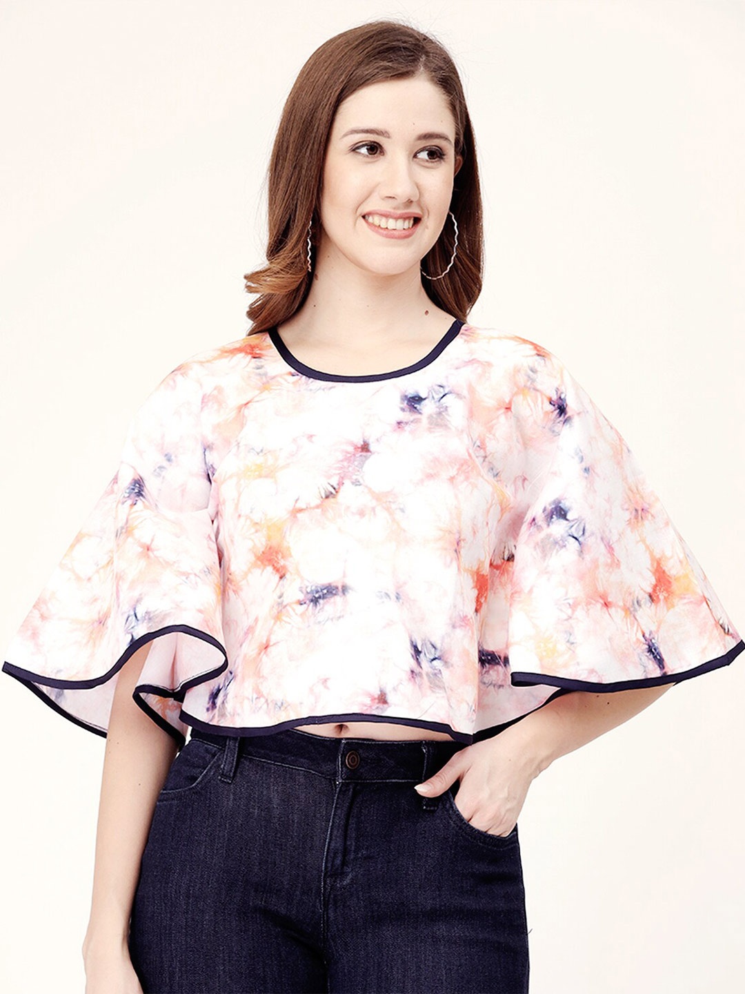 

MISS AYSE Abstract Printed Flared Sleeve Top, Pink