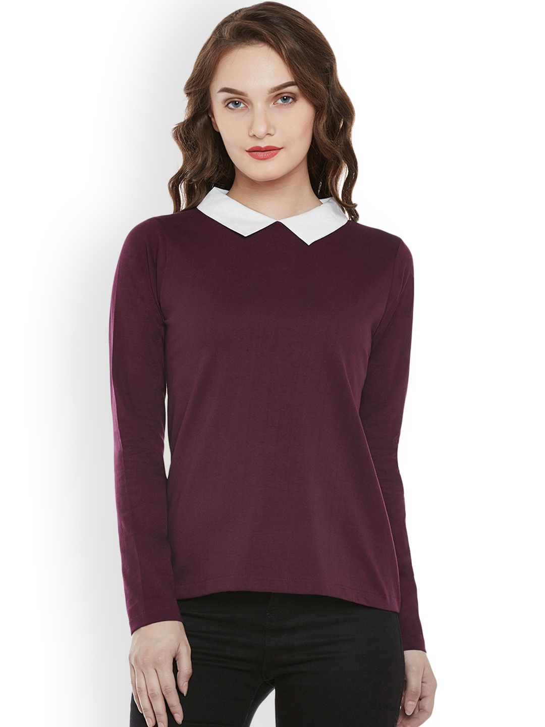 

Miss Chase Women Purple Solid Pure Cotton Top