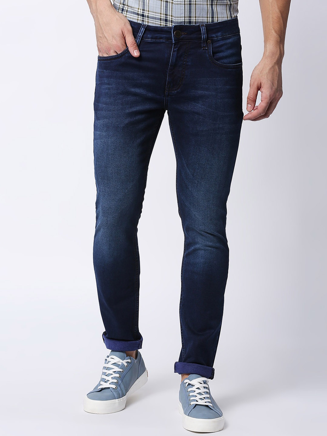 

DRAGON HILL Men Slim Fit Light Fade Whiskers Stretchable Jeans, Blue