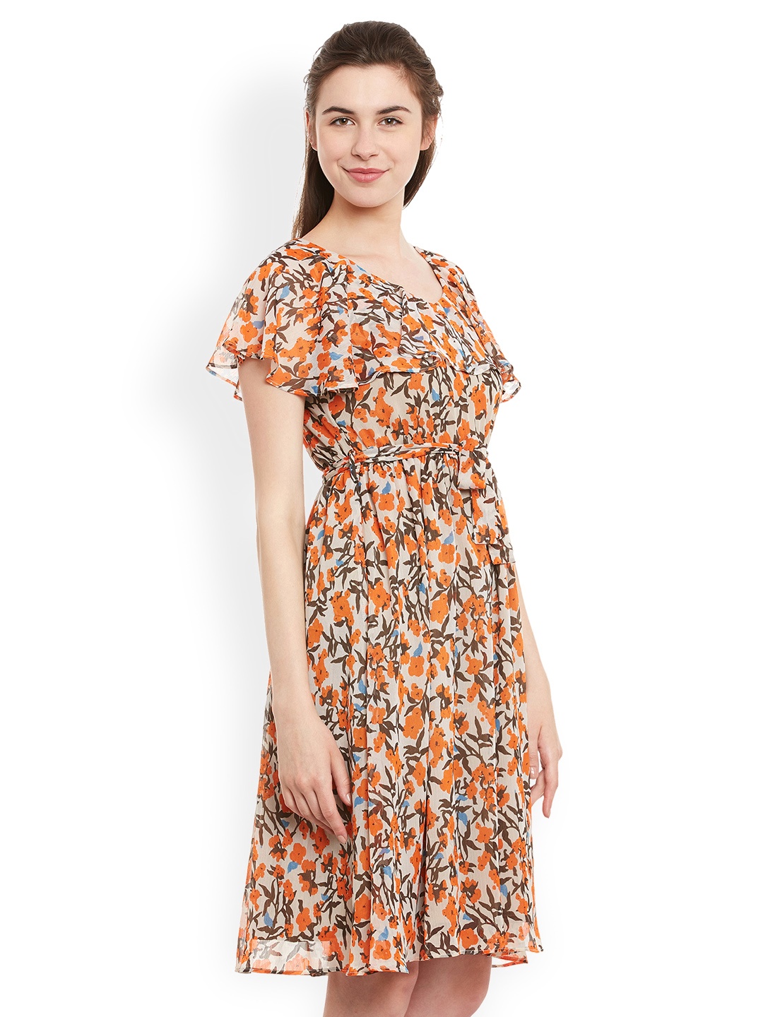 

Miss Chase Women Off-White Printed Fit and Flare Dress