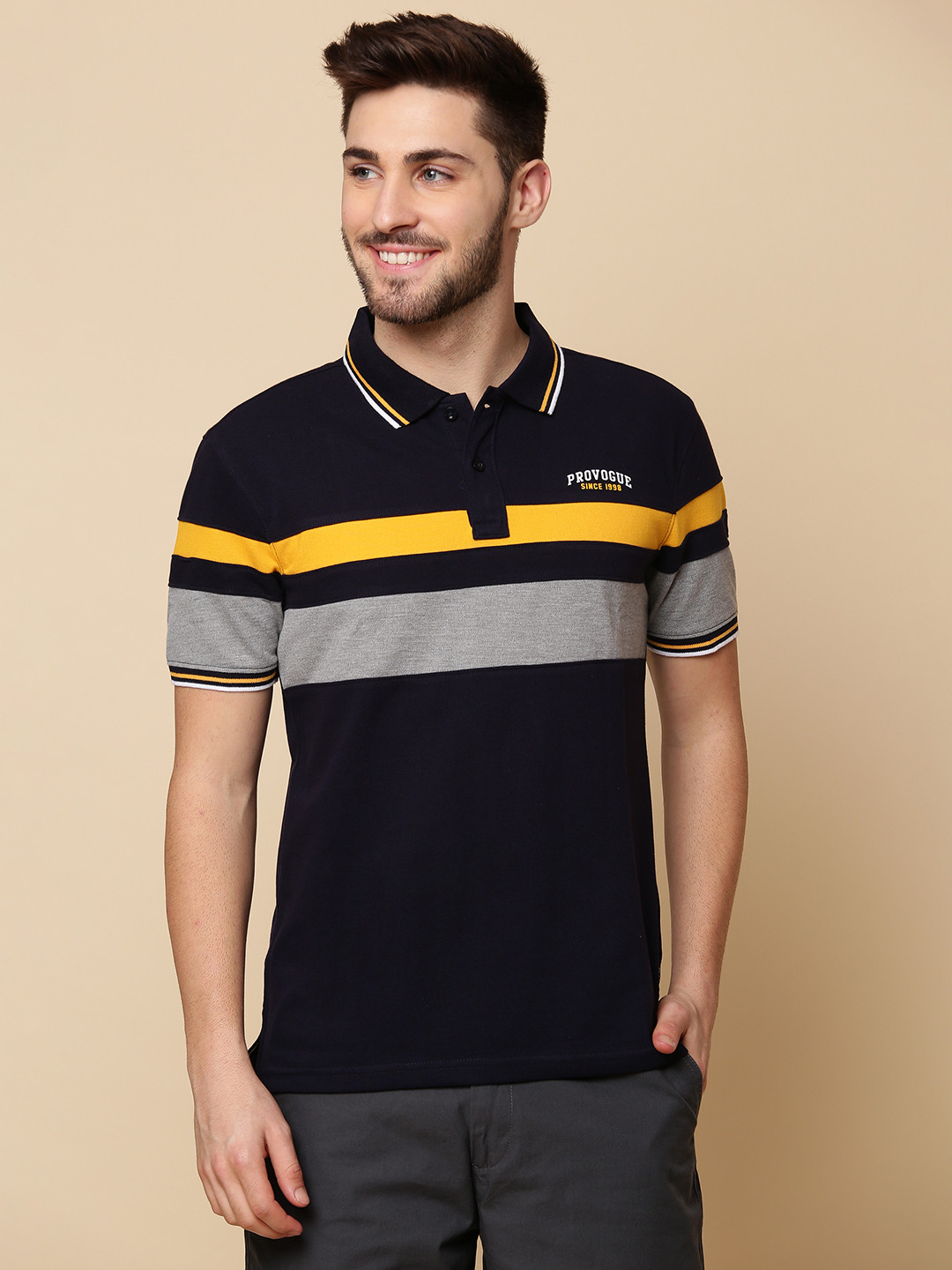 

Provogue Colourblocked Polo Collar Slim Fit T-shirt, Black