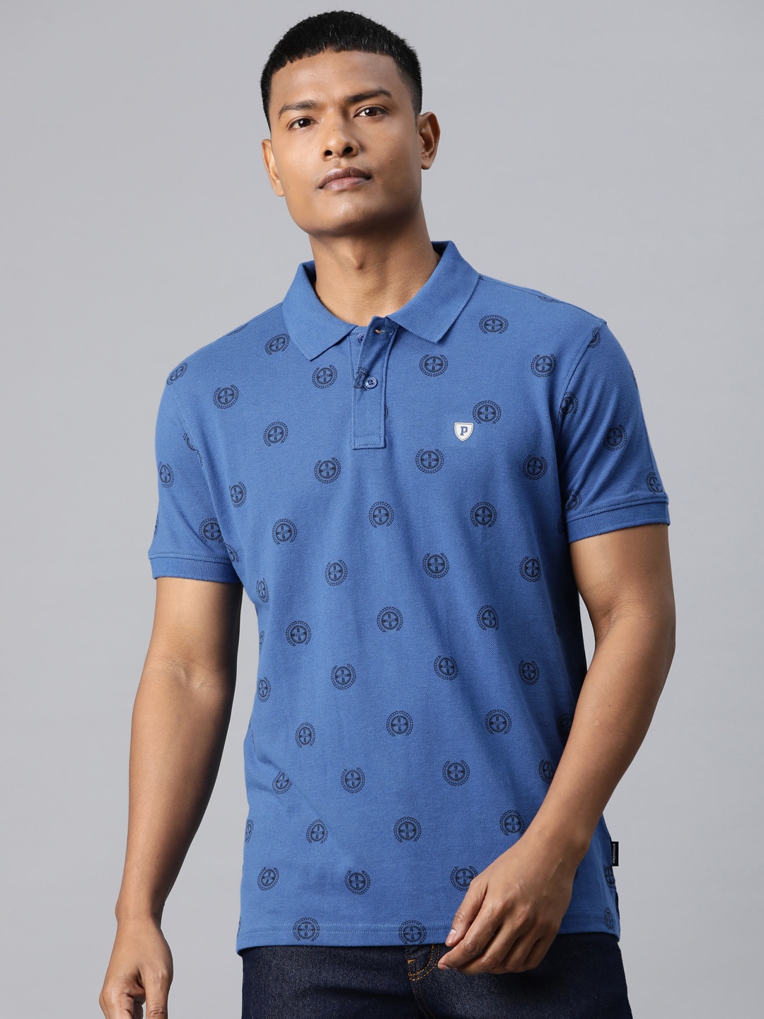 

Provogue Printed Slim Fit Polo Collar T-shirt, Blue