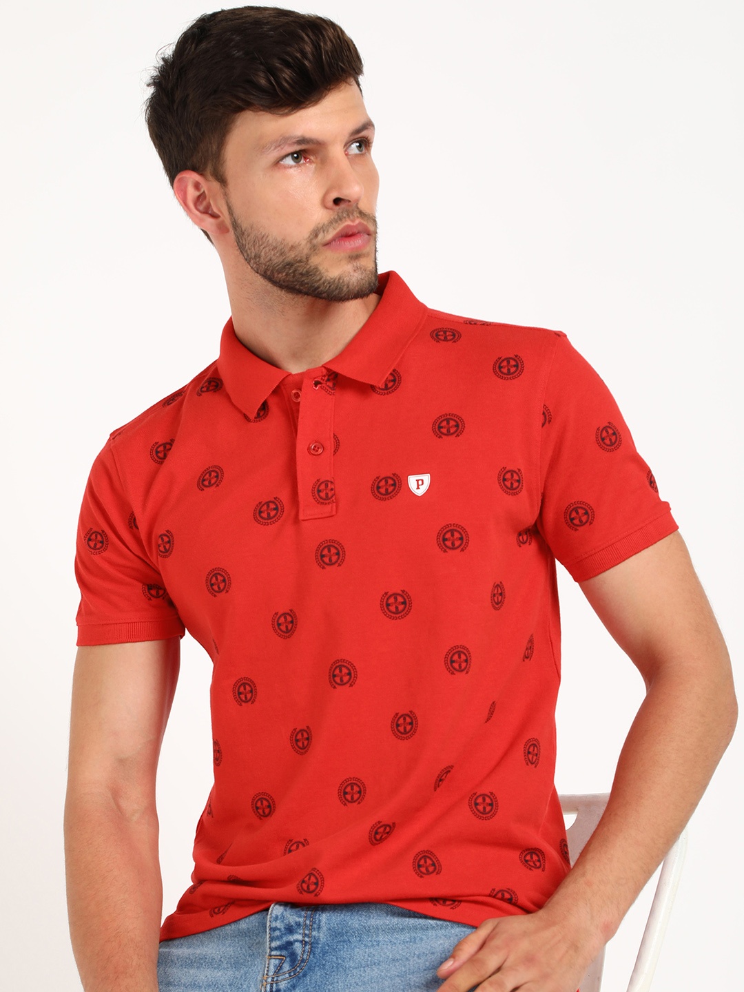 

Provogue Printed Polo Collar Slim Fit T-shirt, Red