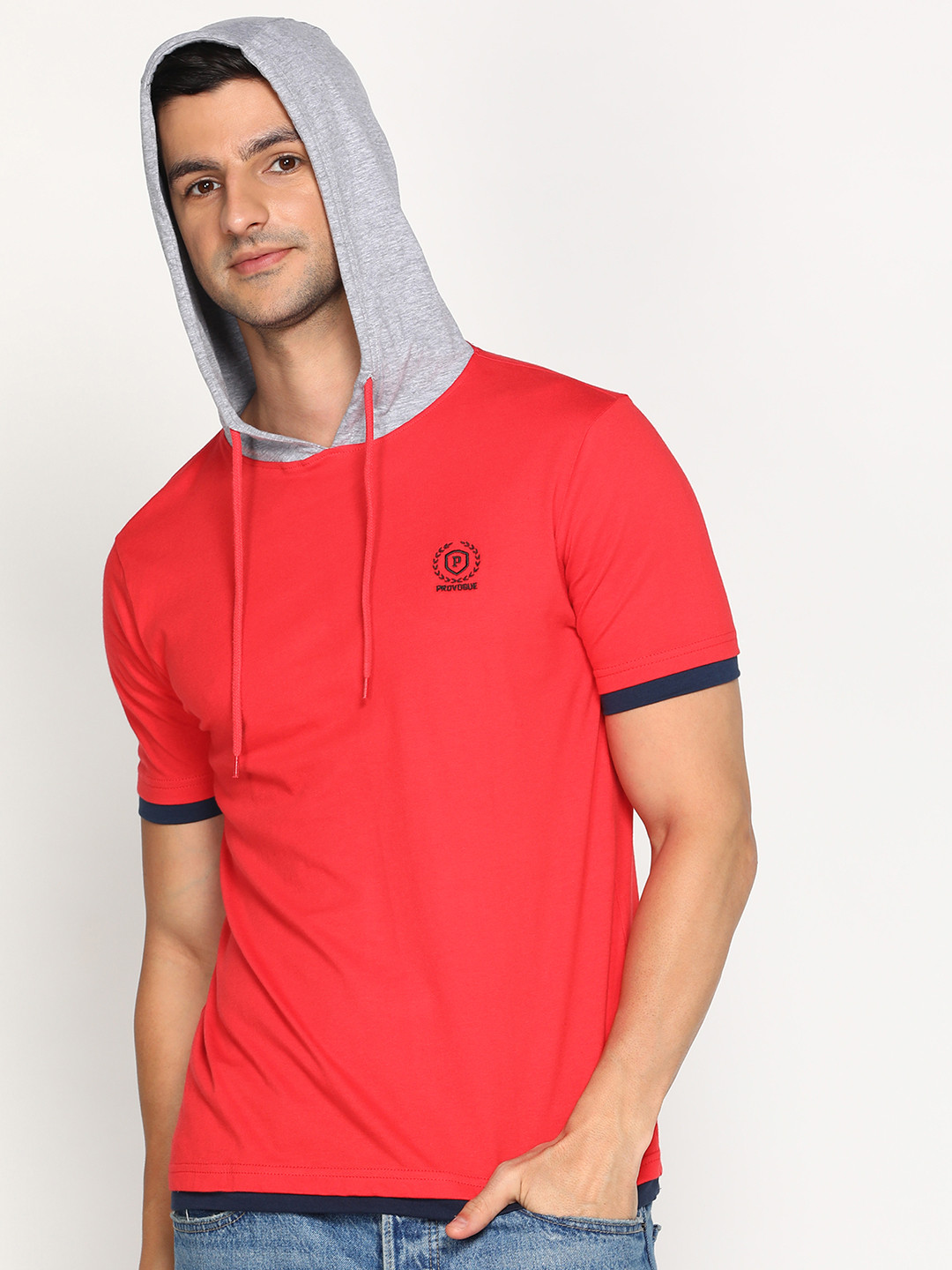 

Provogue Hooded Pure Cotton T-shirt, Red