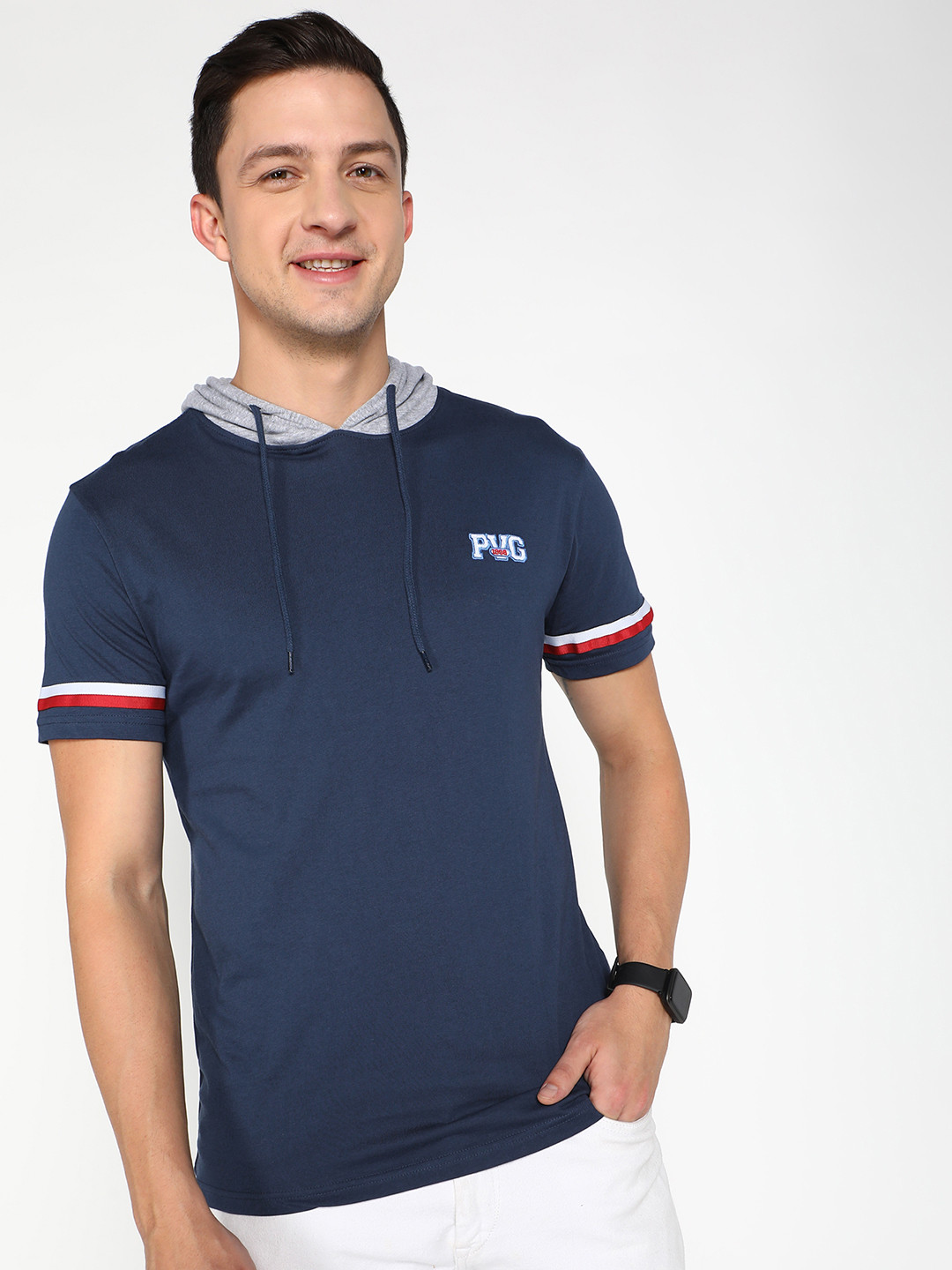 

Provogue Hooded Pure Cotton T-shirt, Navy blue