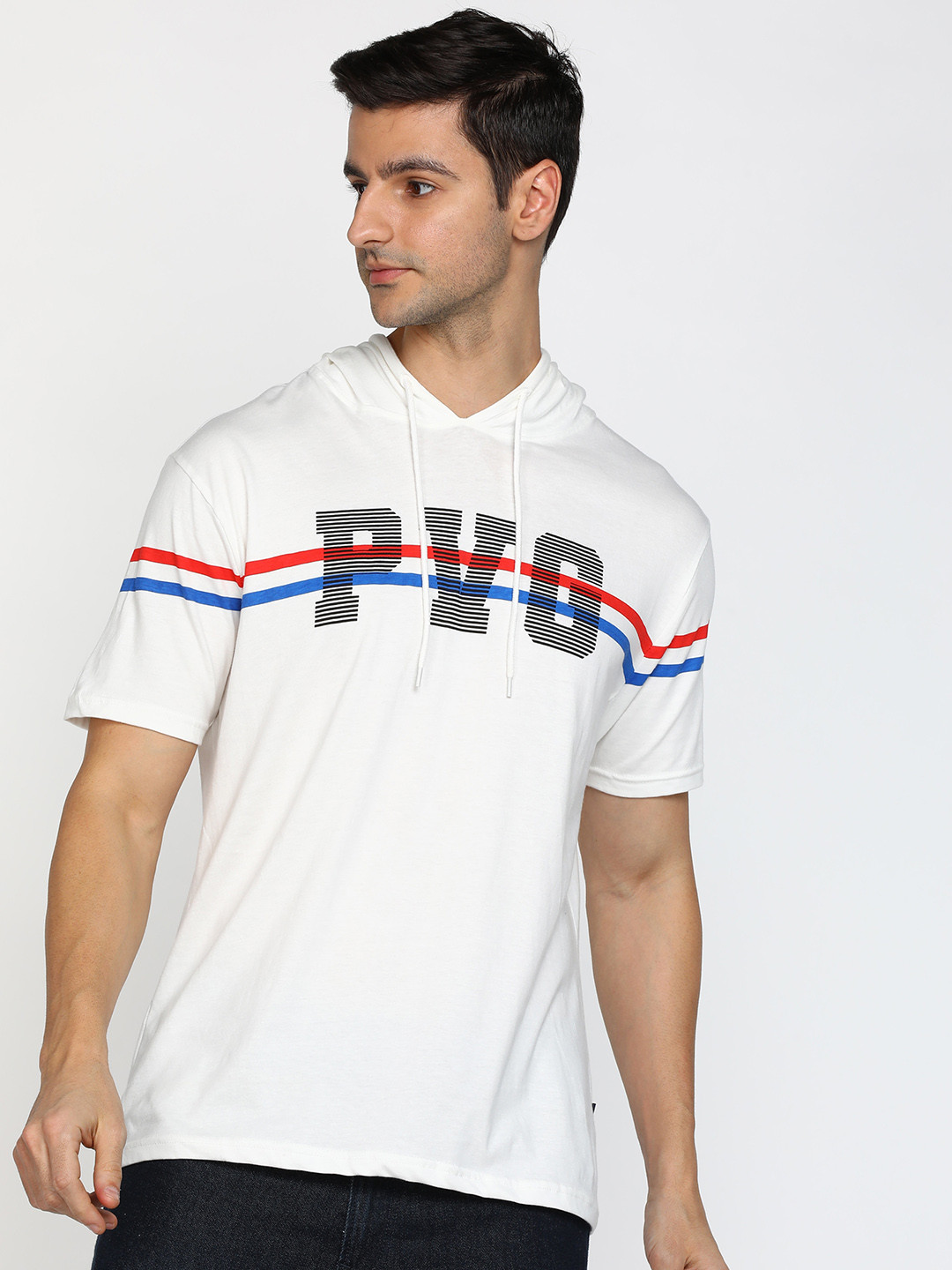 

Provogue Men Pure Cotton Typography Printed Hooded T-shirt, White