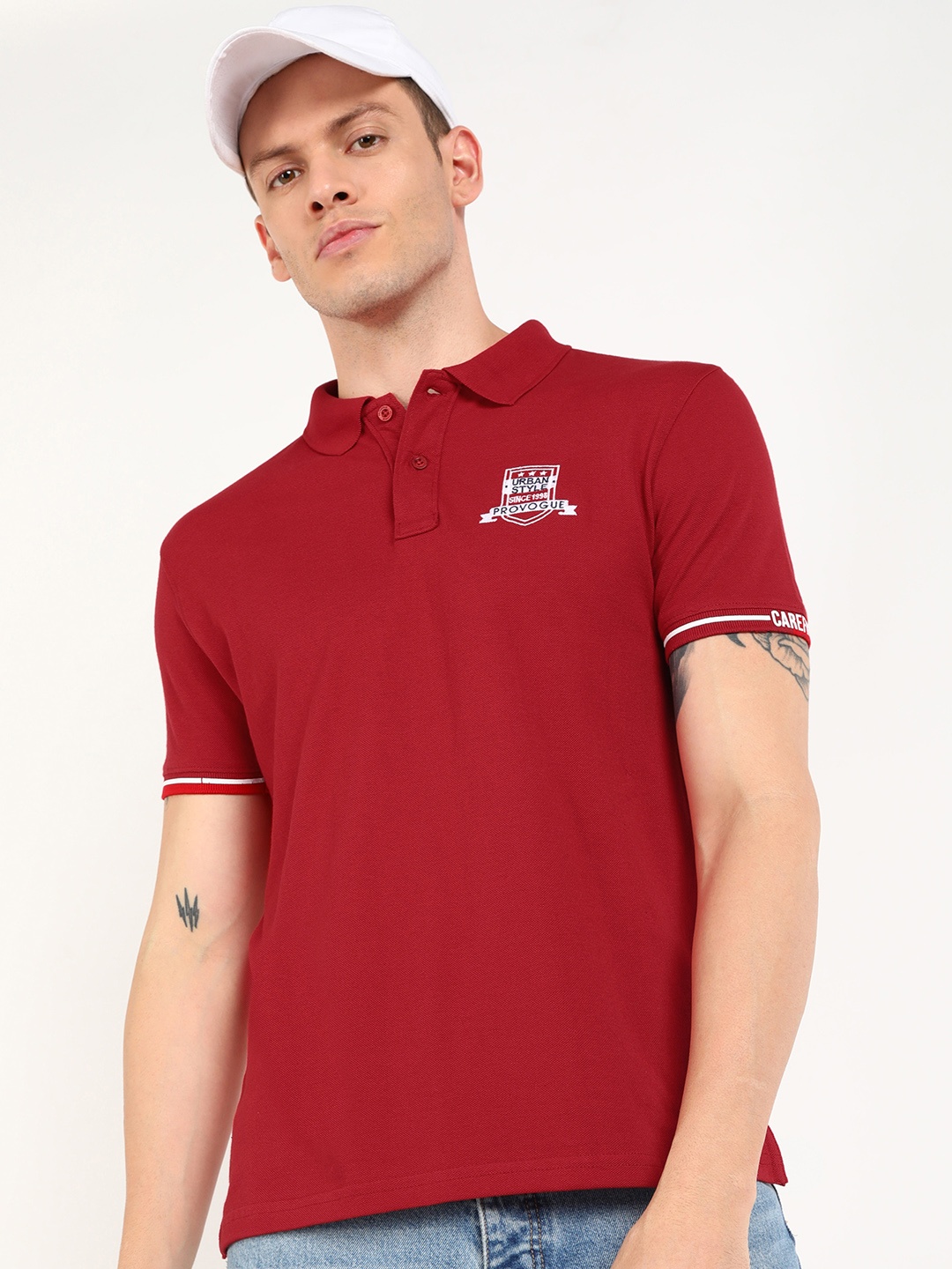 

Provogue Printed Polo Collar Slim Fit T-shirt, Red