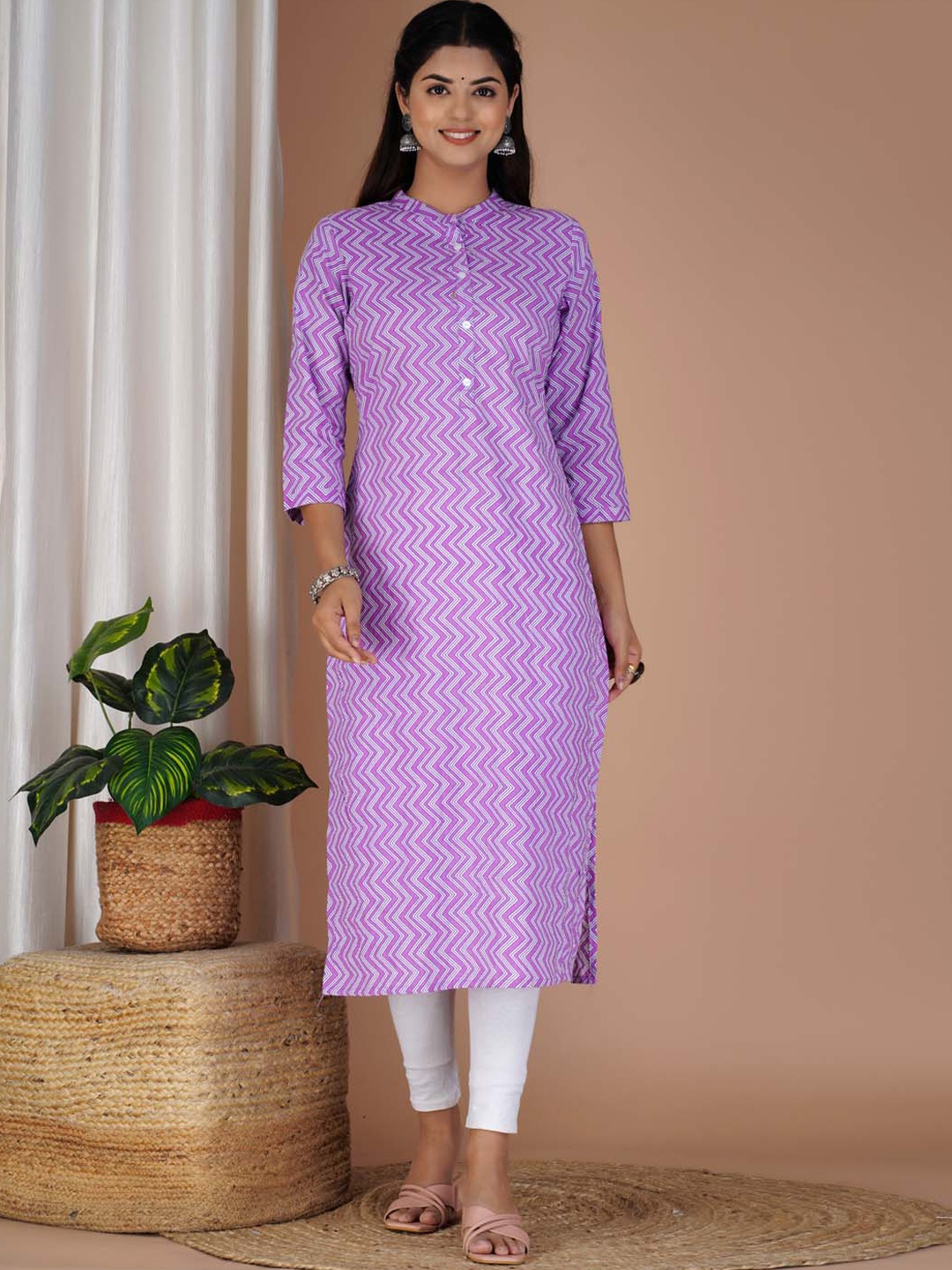 

Meena Bazaar Chevron Printed Pure Cotton Straight Kurta, Purple
