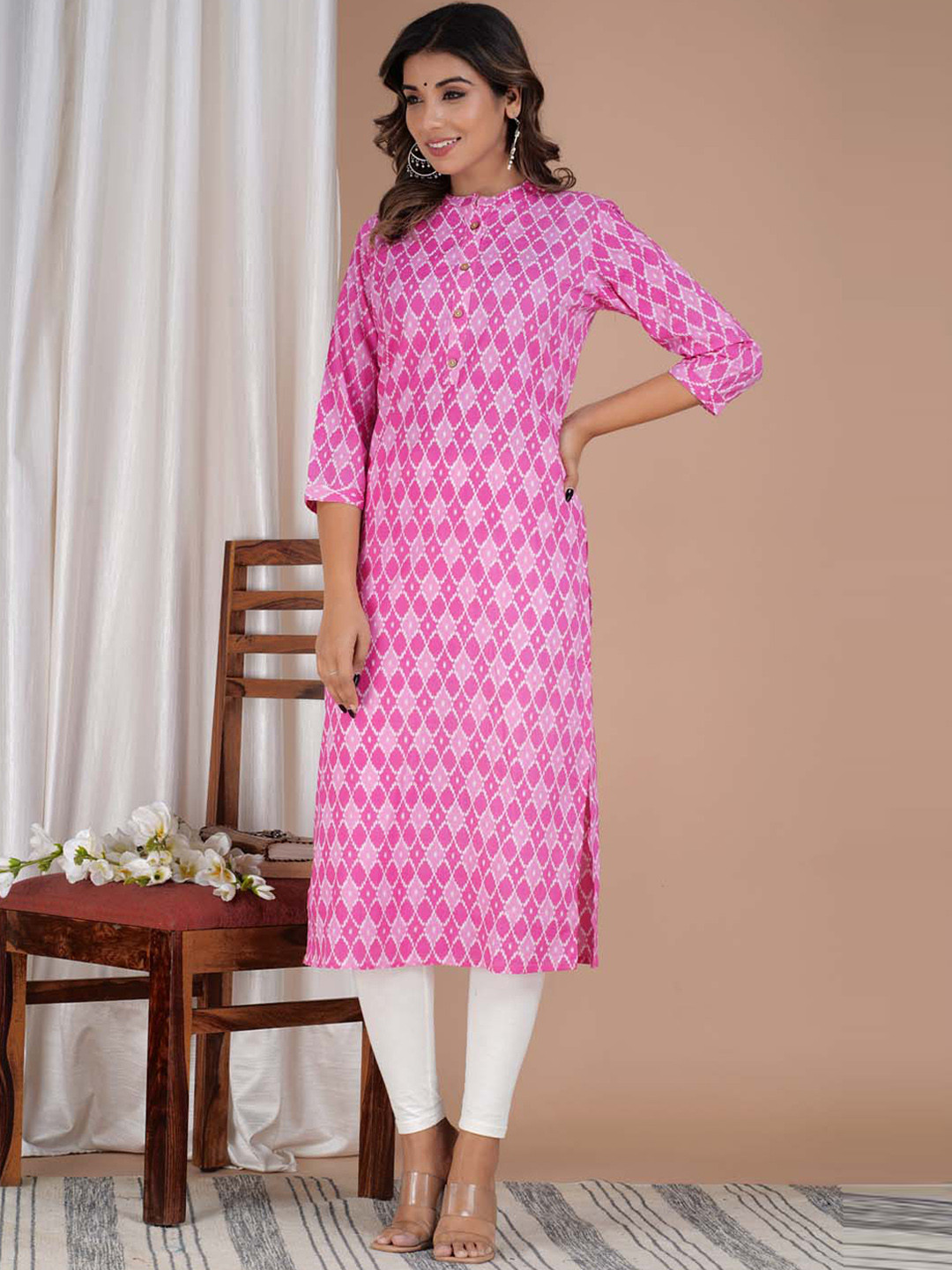 

Meena Bazaar Geometric Printed Cotton Kurta, Pink