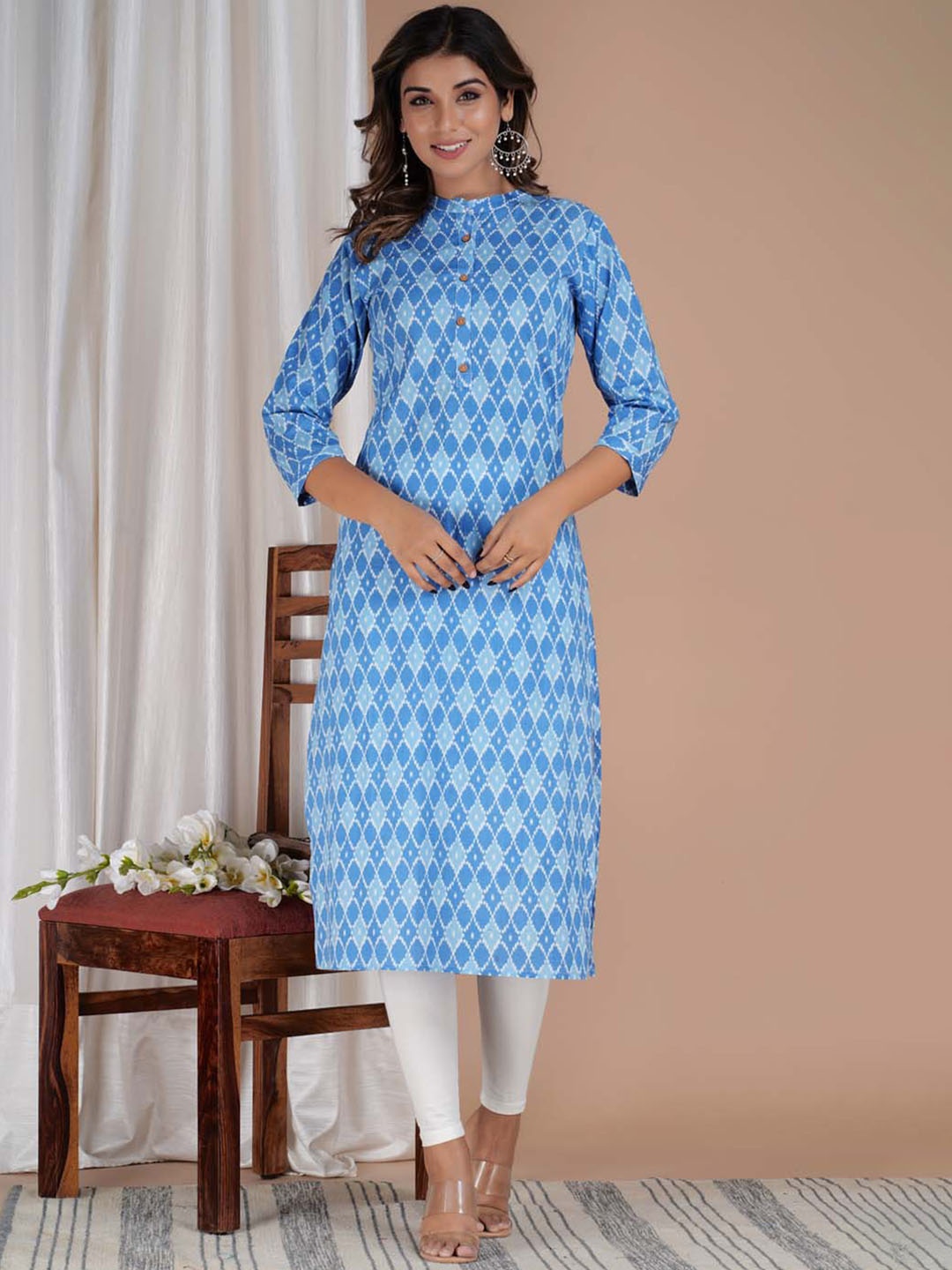 

Meena Bazaar Geometric Printed Cotton Kurta, Blue