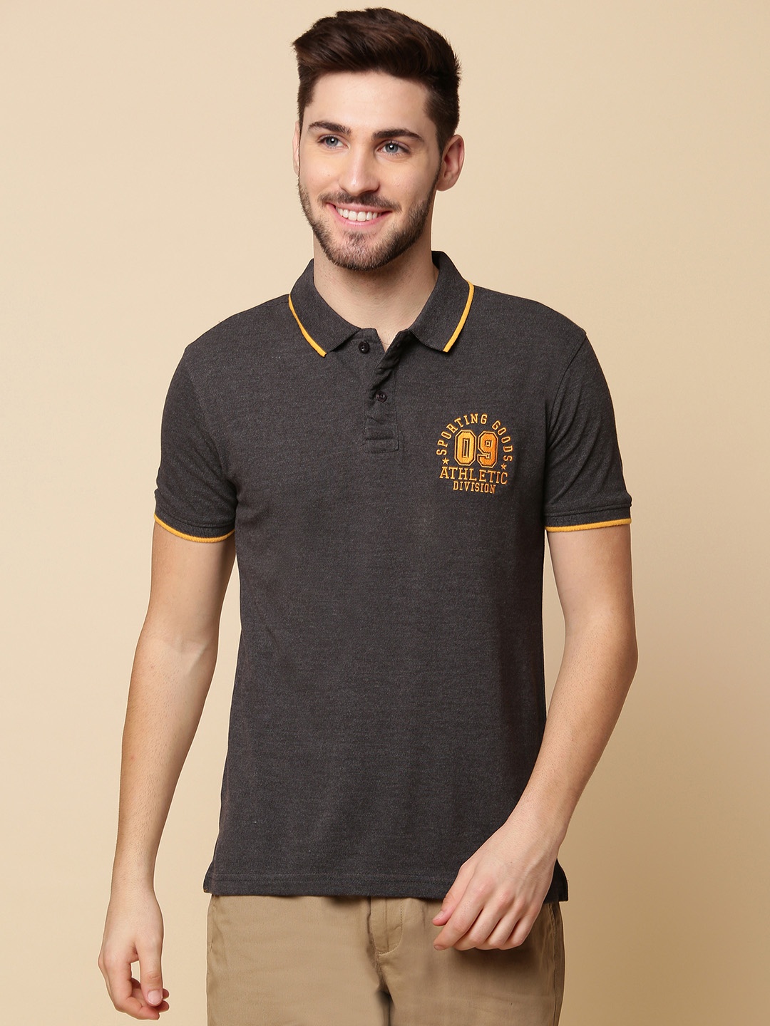 

Provogue Men Polo Collar Pure Cotton Slim Fit T-shirt, Grey
