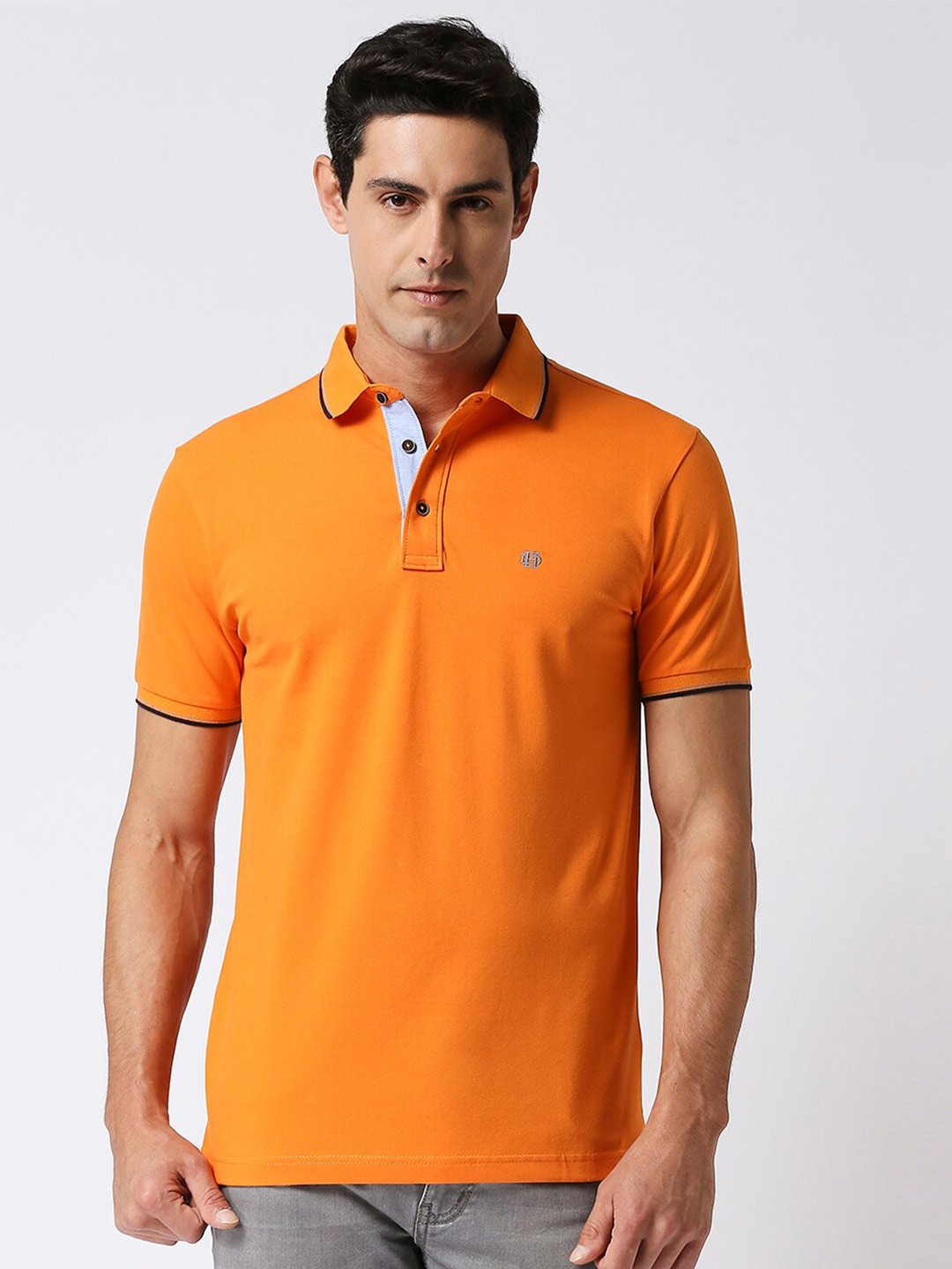 

DRAGON HILL Men Orange Polo Collar Slim Fit T-shirt