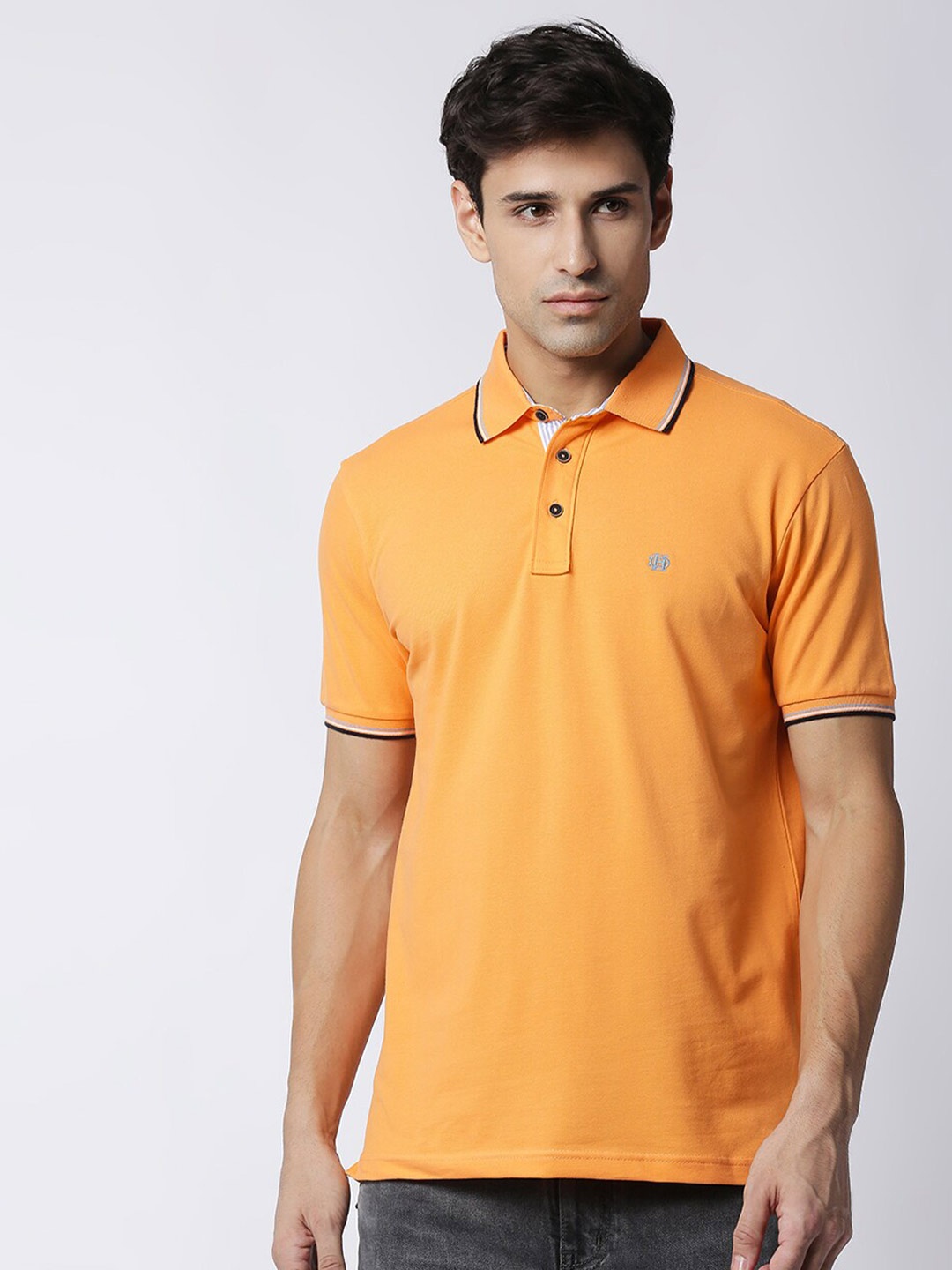 

DRAGON HILL Men Peach-Coloured Polo Collar Slim Fit T-shirt