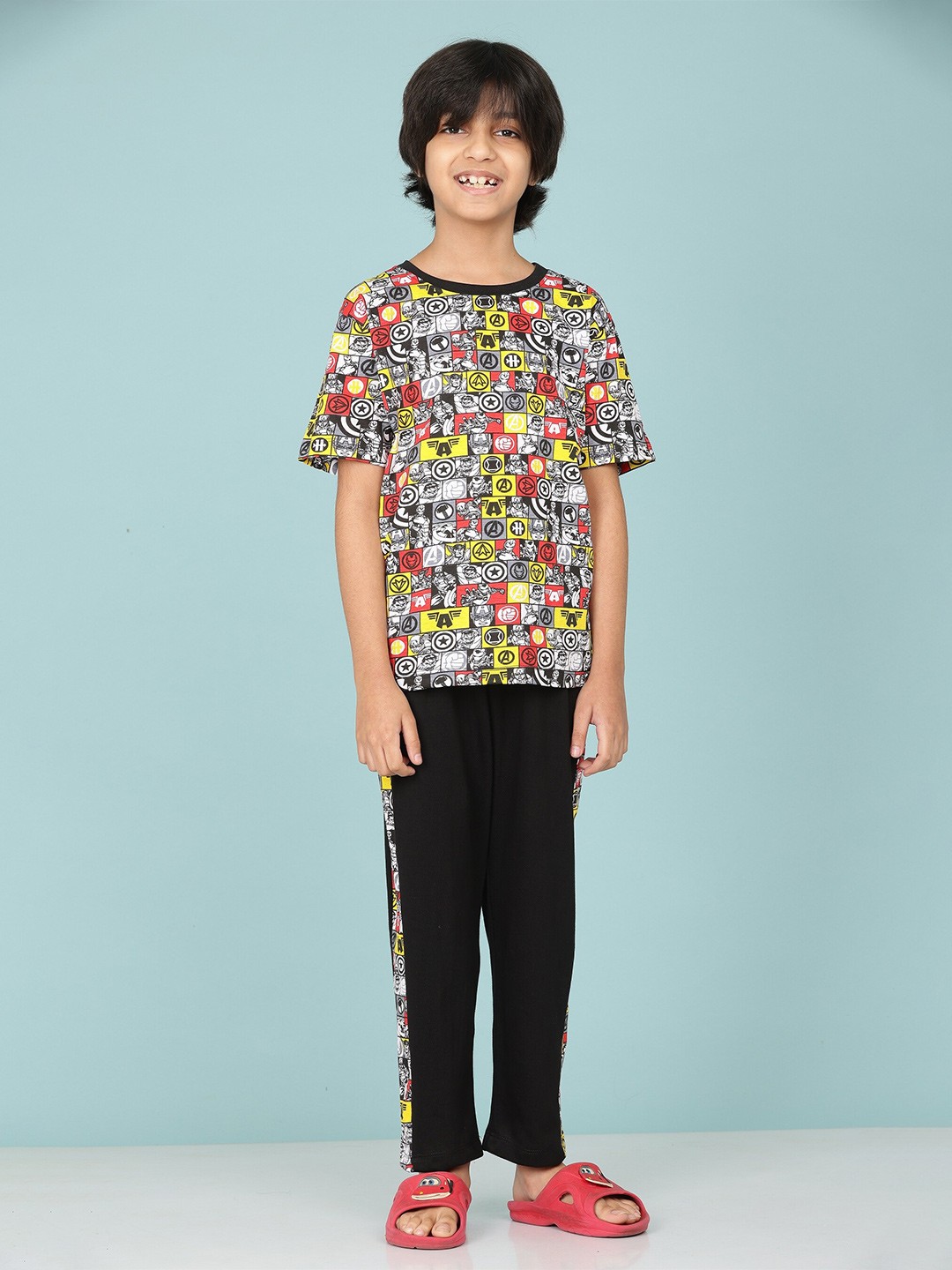 

BAESD Boys Conversational Printed Pure Cotton T-shirt With Trousers, Black