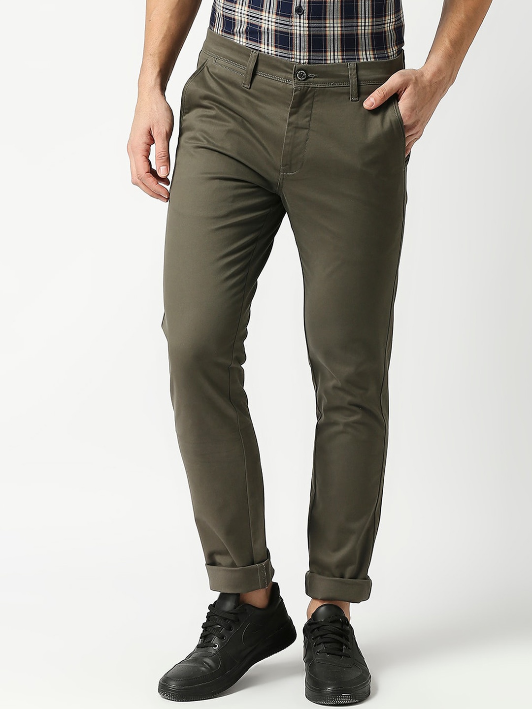 

DRAGON HILL Men Slim Fit Cotton Chinos Trousers, Olive