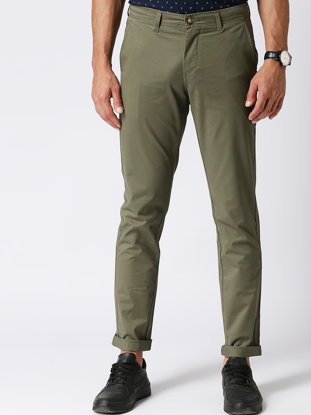 

DRAGON HILL Men Slim Fit Cotton Chinos Trousers, Olive