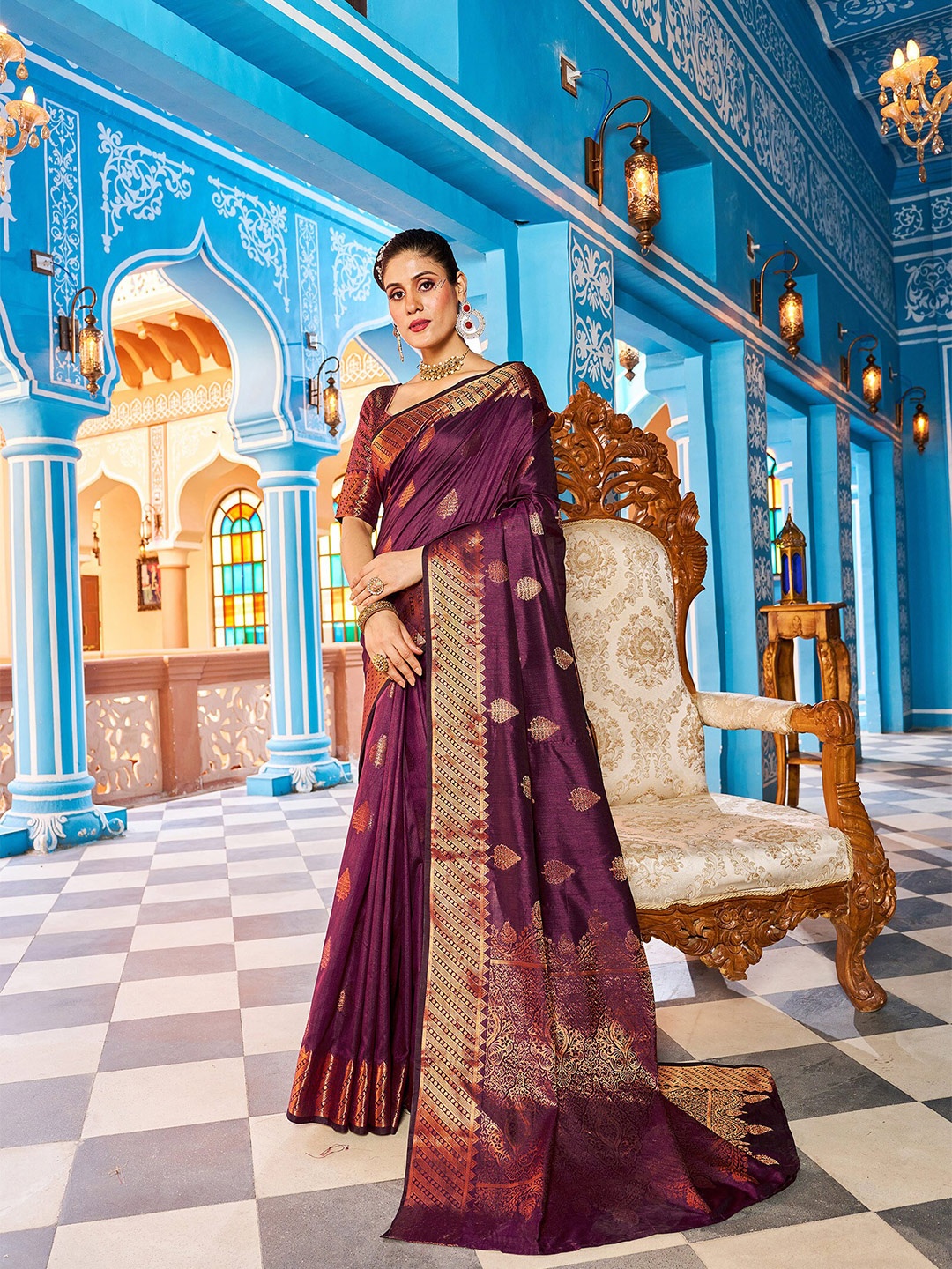 

elora Ethnic Motif Kathan Silk Banarasi Saree, Purple