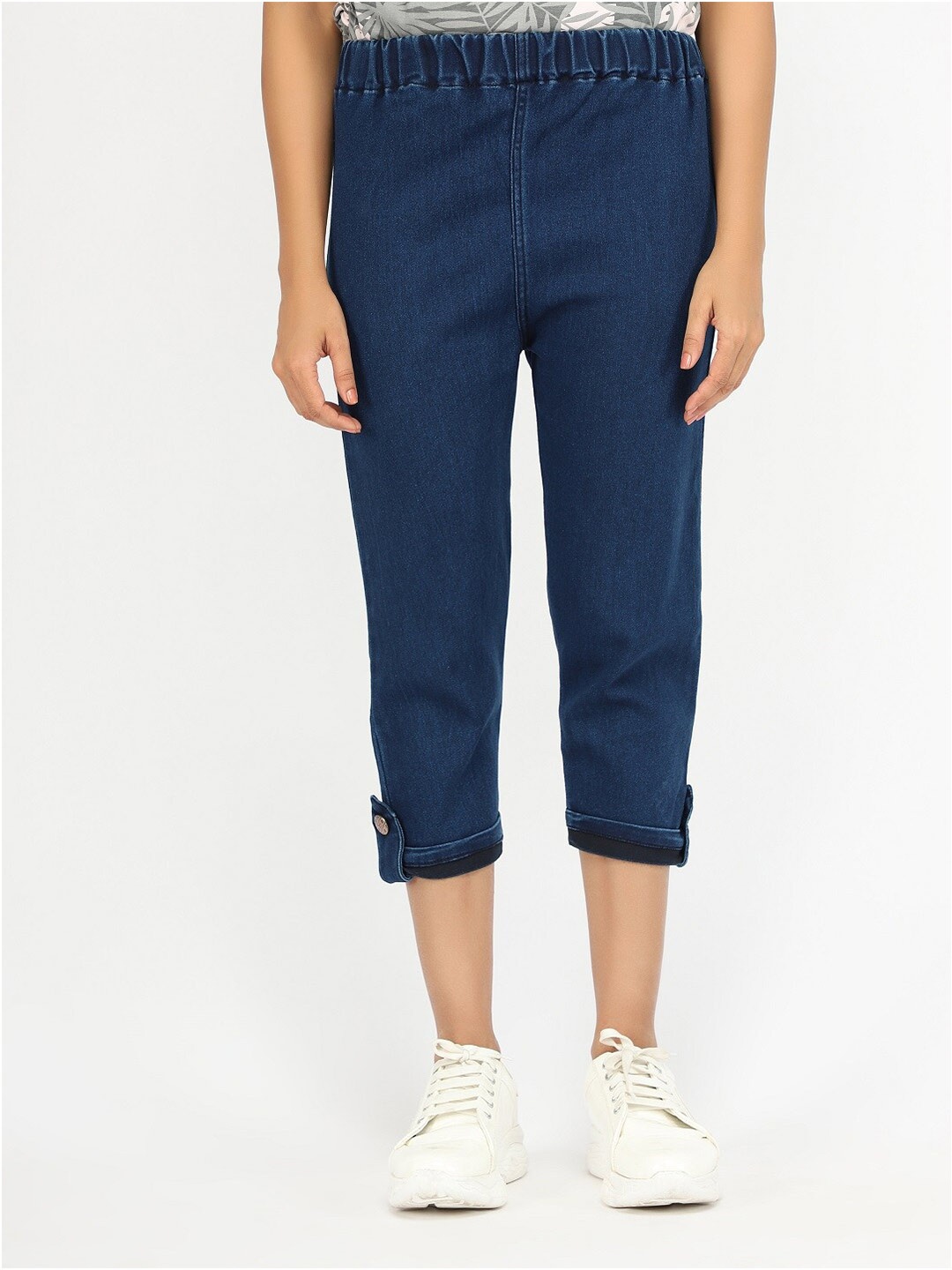 

AngelFab Women Mid-Raise Cotton Denim Capris, Blue