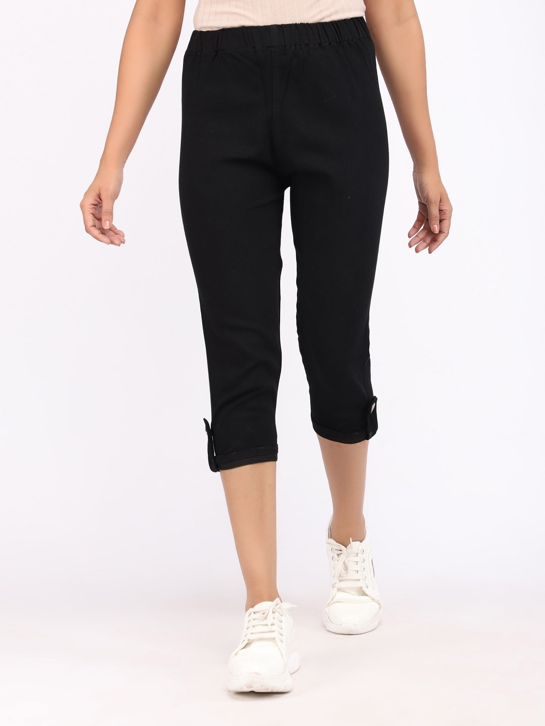 

AngelFab High-Rise Denim Cotton Capris, Black