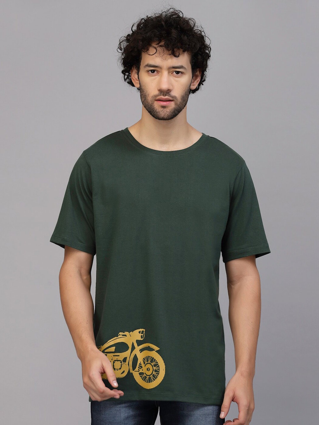 

Rigo Printed Oversized Drop Shoulder Sleeves Pure Cotton Sports T-shirt, Green