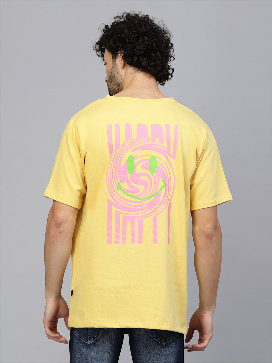 

Rigo Printed Oversized Drop Shoulder Sleeves Pure Cotton Sports T-shirt, Yellow