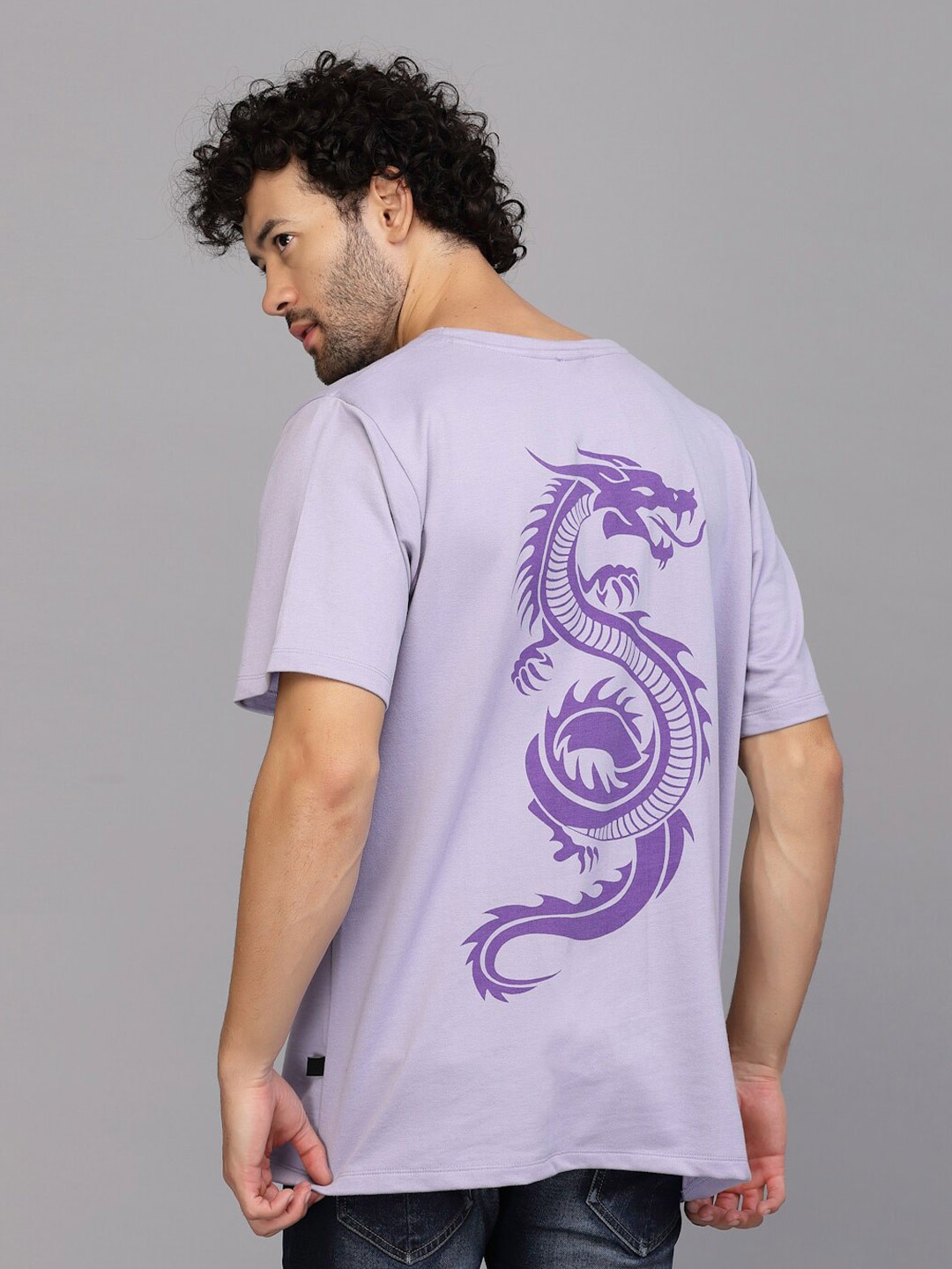 

Rigo Printed Oversized Drop Shoulder Sleeves Pure Cotton Sports T-shirt, Purple