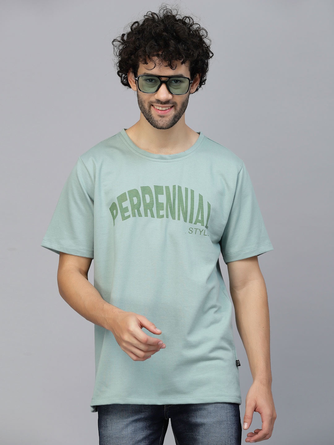 

Rigo Printed Oversized Drop Shoulder Sleeves Pure Cotton Sports T-shirt, Green