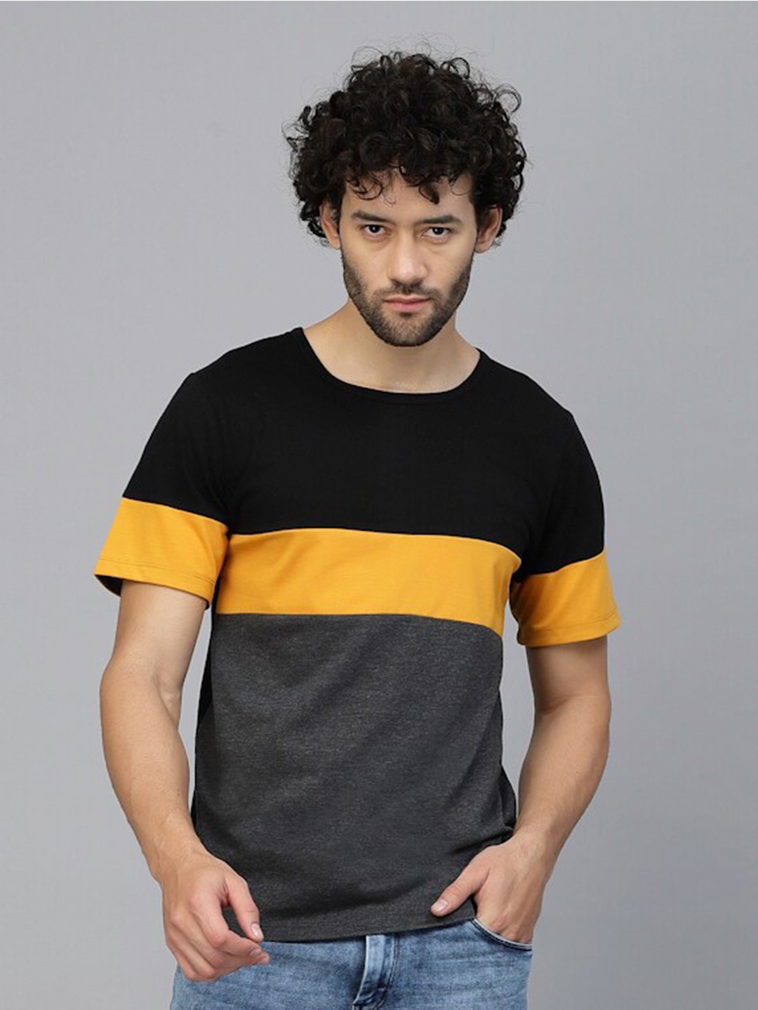 

Rigo Colorblocked Oversized Drop Shoulder Sleeves Pure Cotton Sports T-shirt, Charcoal