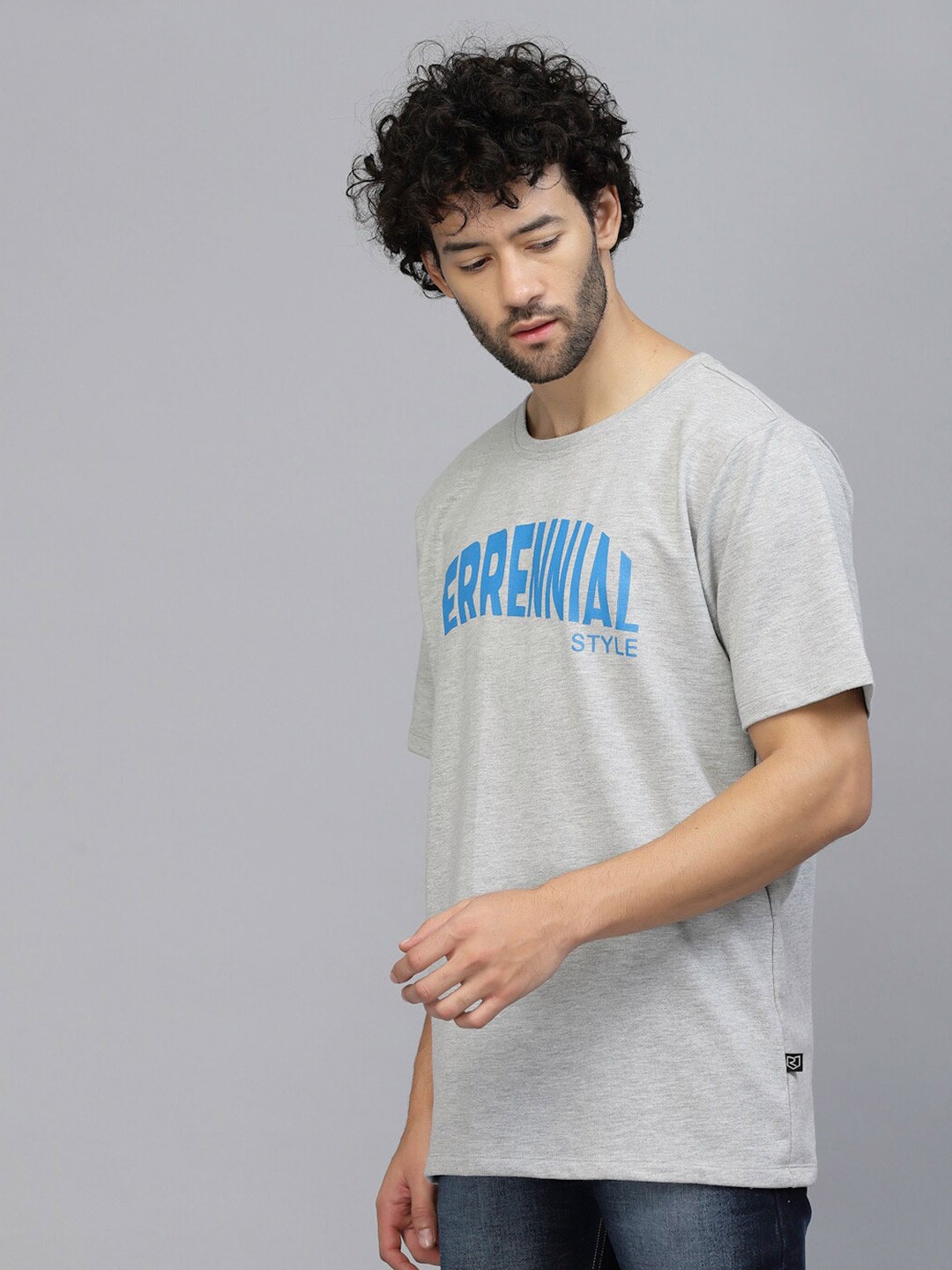 

Rigo Printed Oversized Drop Shoulder Sleeves Pure Cotton Sports T-shirt, Grey