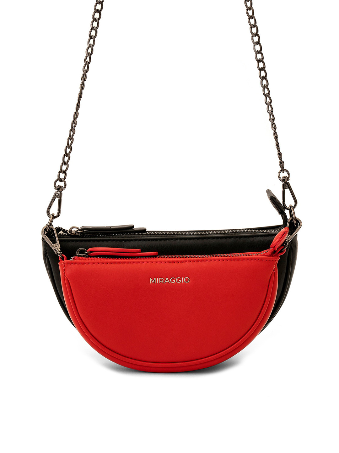 

MIRAGGIO Women Colourblocked PU Half Moon Sling Bag, Black