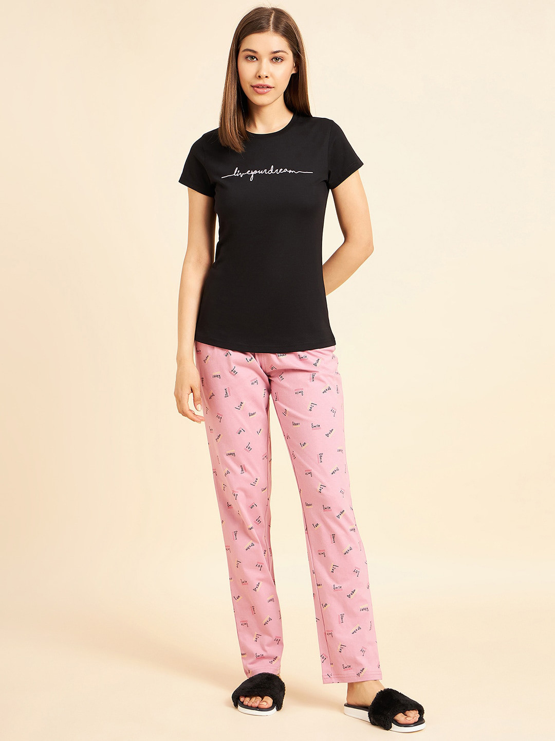 

Sweet Dreams Geometric Printed Pure Cotton Night suit, Black