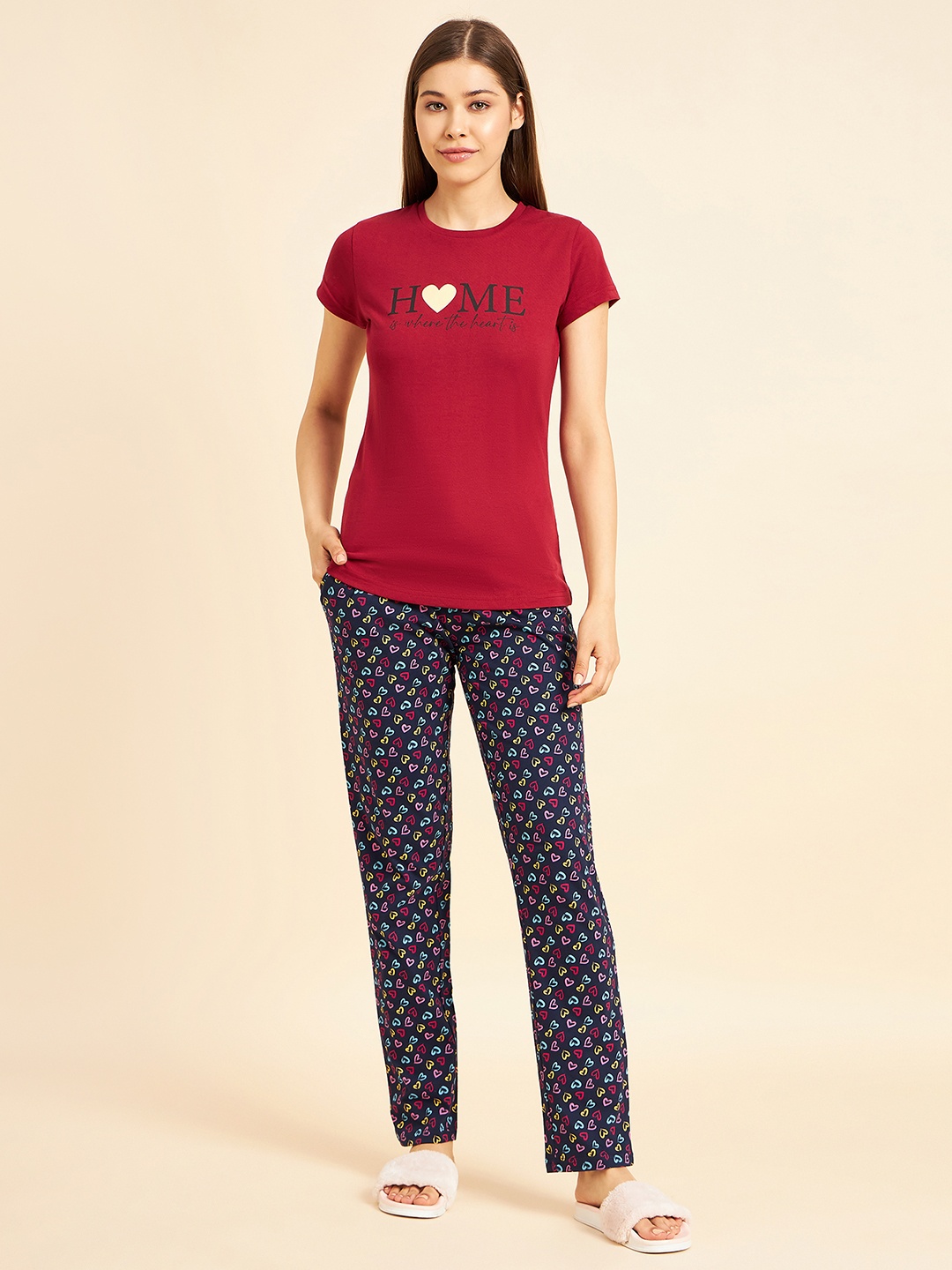 

Sweet Dreams Red Printed Pure Cotton Short Sleeves Night Suit