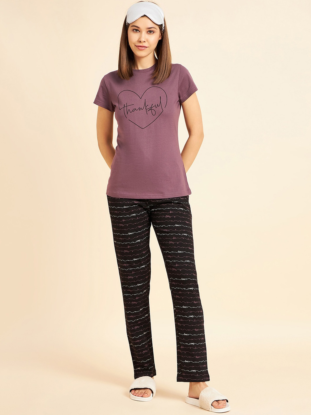 

Sweet Dreams Women Typography Printed Pure Cotton Night Suit, Purple
