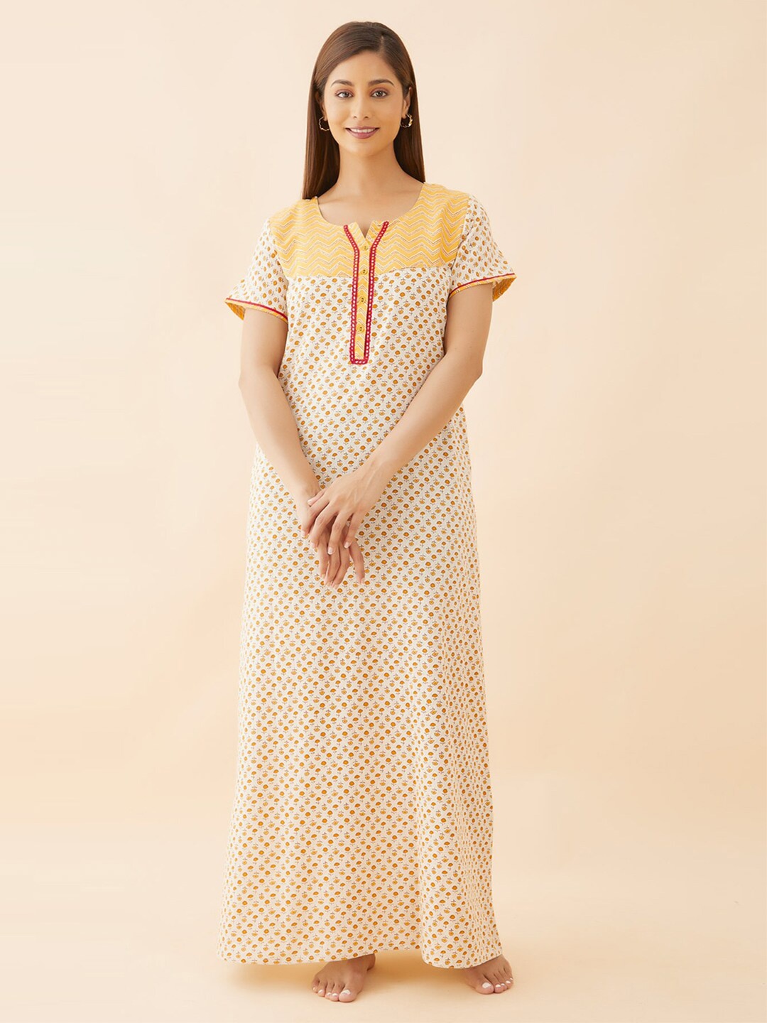 

Maybell Printed Pure Cotton Maxi Nightdress, Yellow